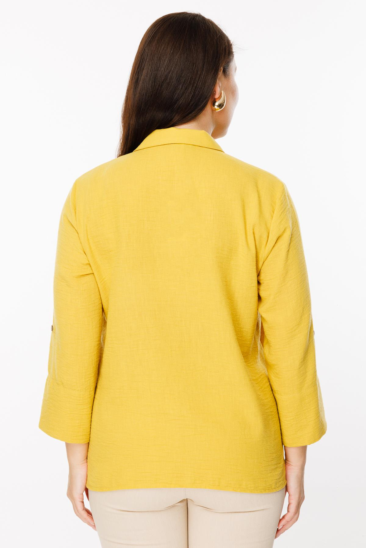 Büyük Beden Uzun Kollu Keten Gömlek - SAFRAN