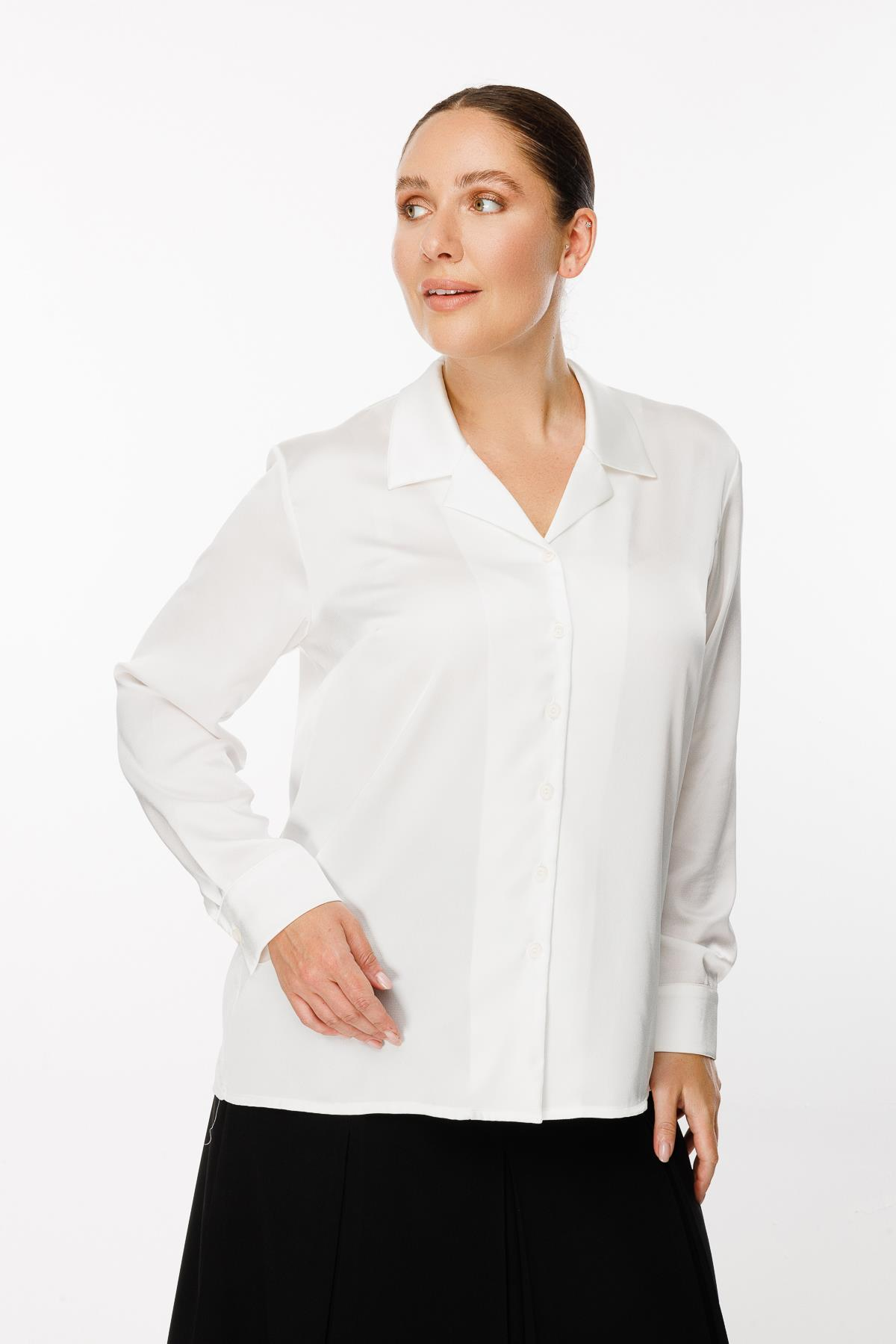 Büyük Beden Uzun Kollu Saten Gömlek - KEMIK