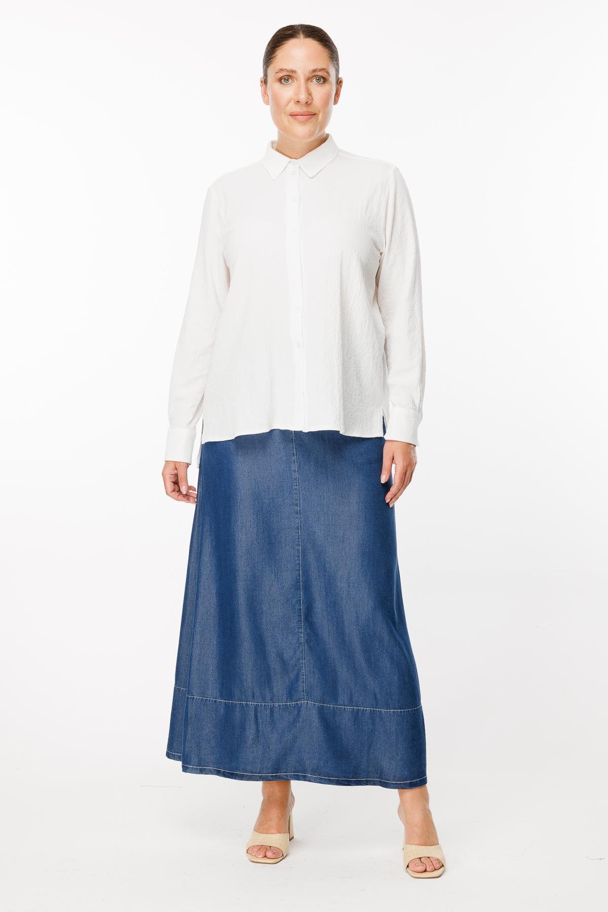 Büyük Beden Uzun Kollu Yanı Yırtmaçlı Gömlek - KEMIK