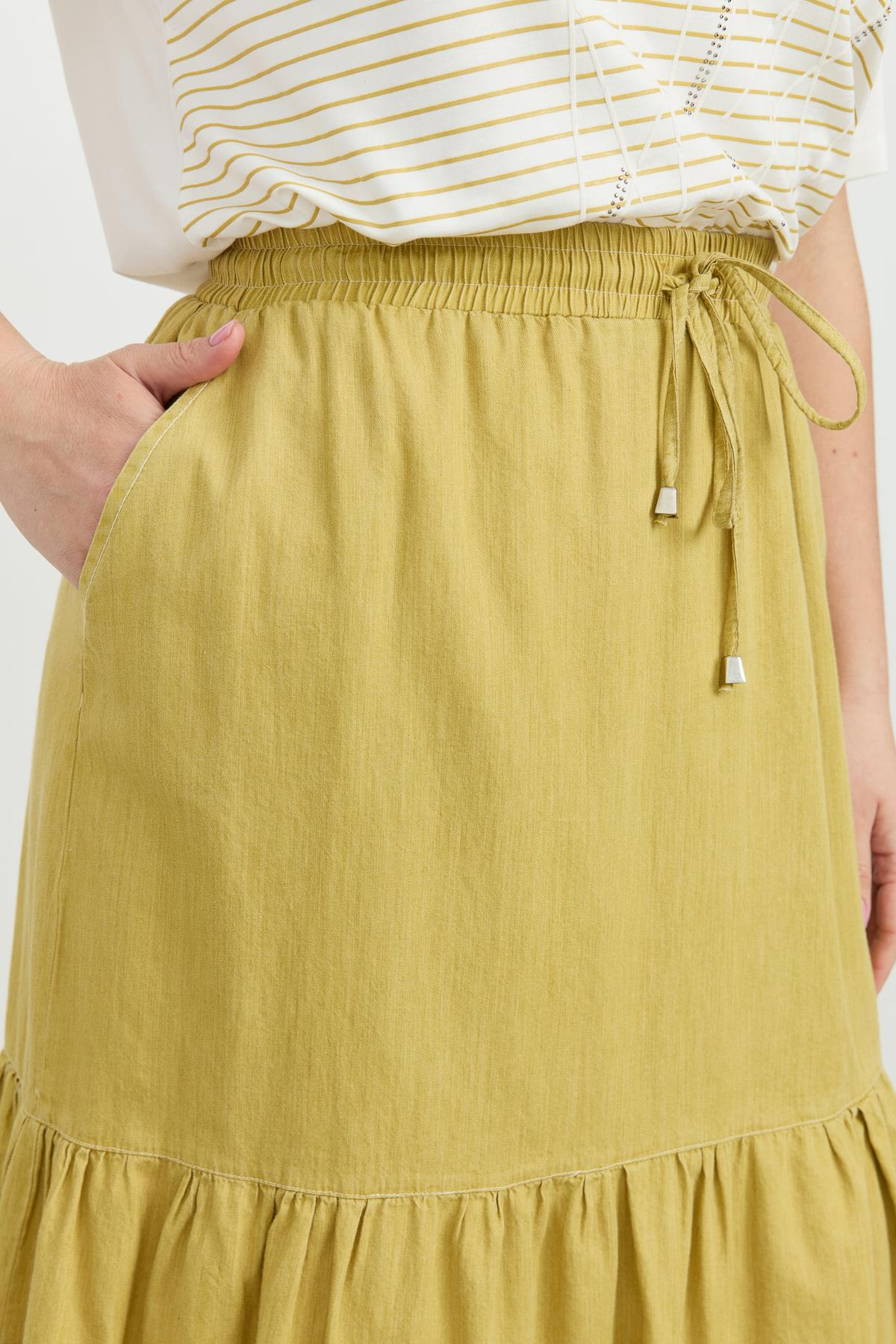 Büyük Beden Volanlı Uzun Etek-SARI