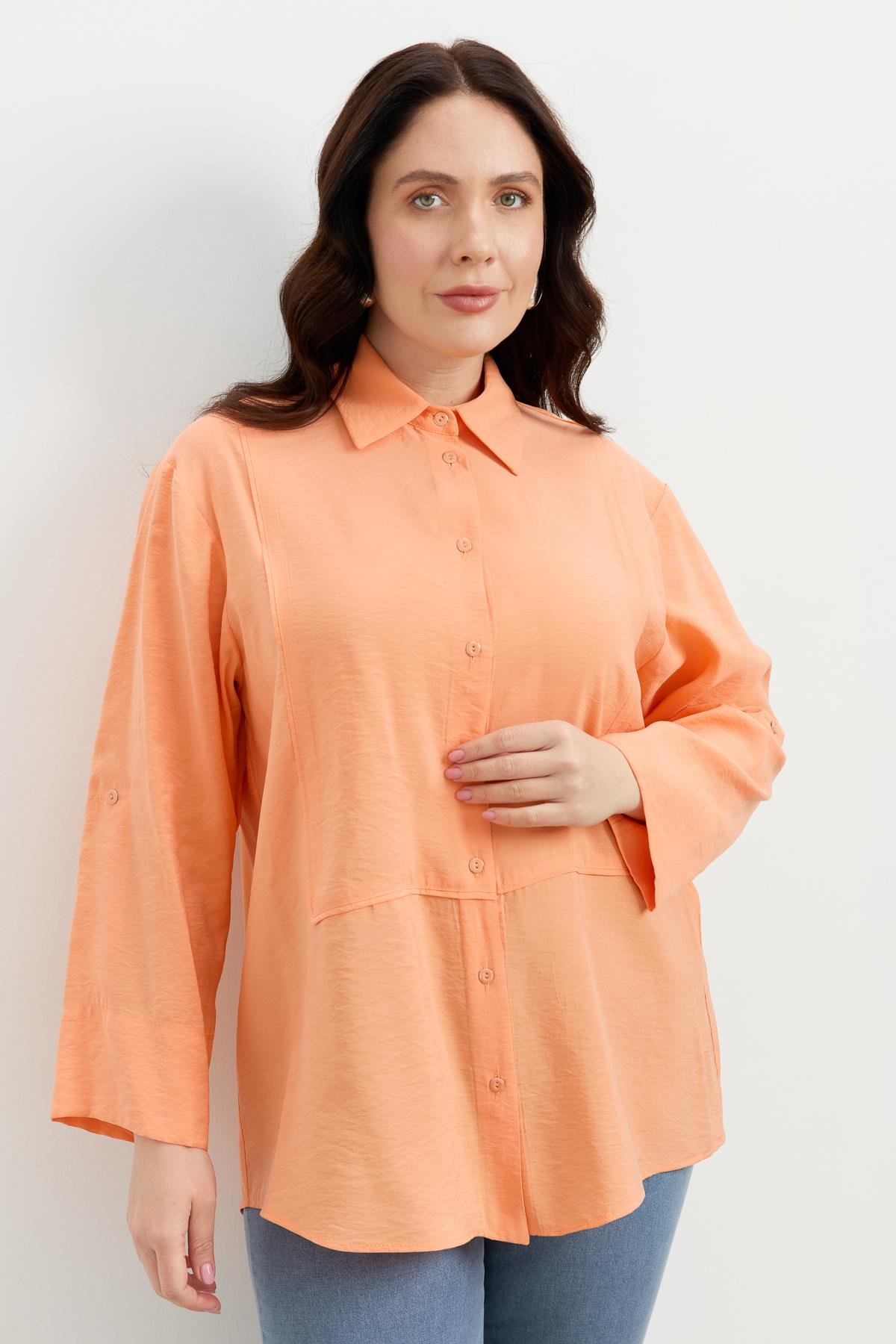 Büyük Beden Yakası Broşlu Gömlek-SOMON