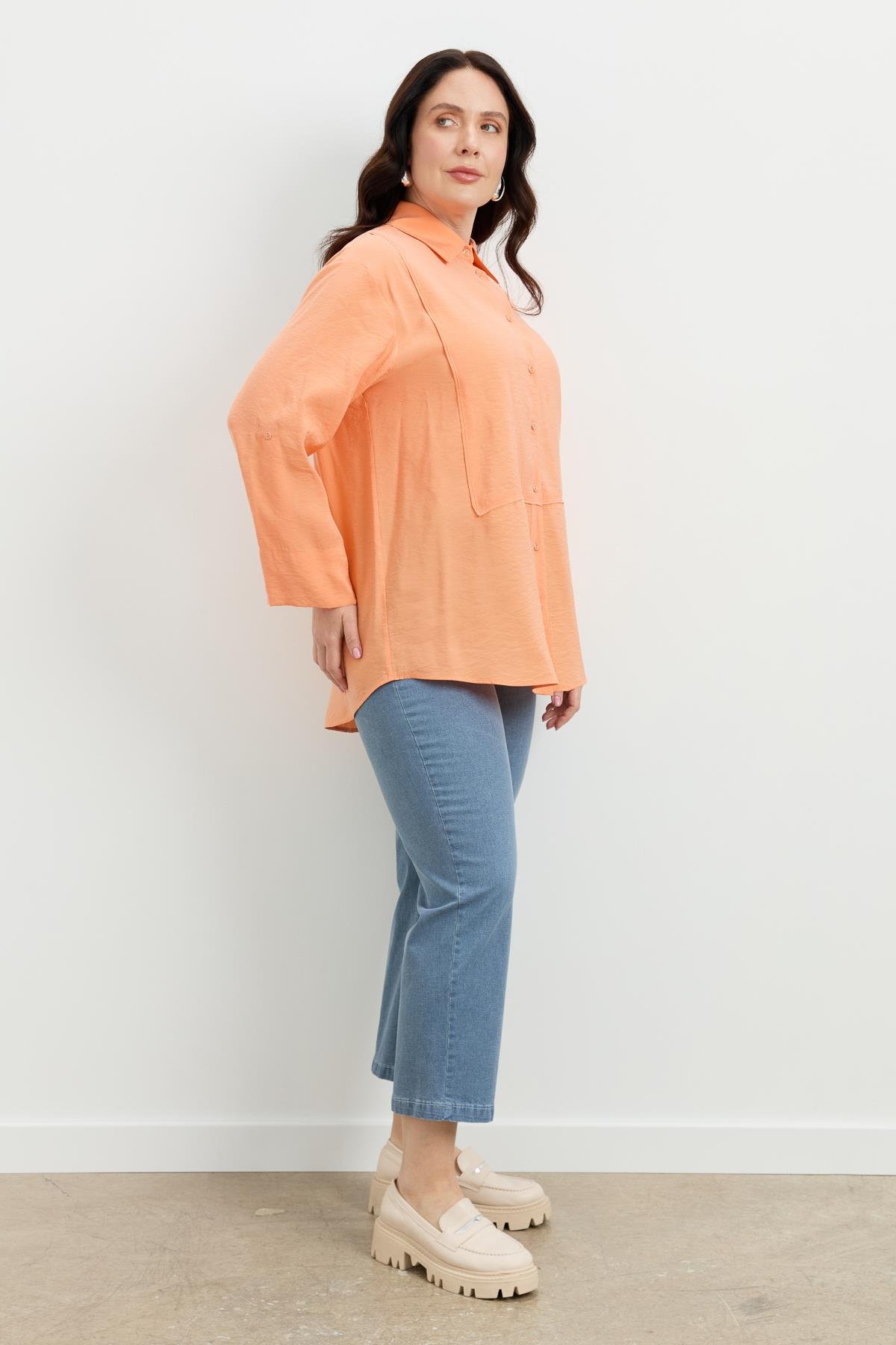 Büyük Beden Yakası Broşlu Gömlek-SOMON