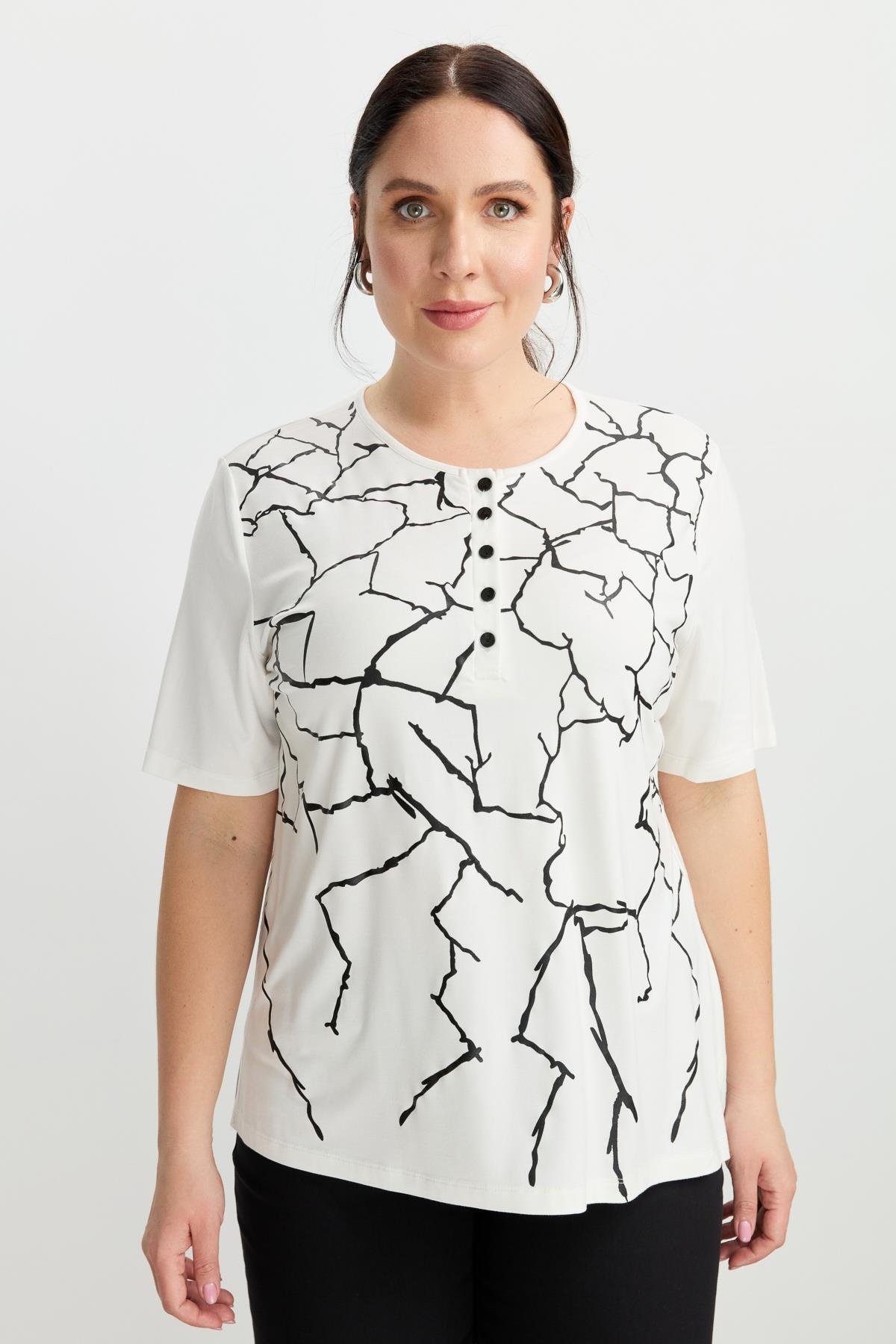 Büyük Beden Yakası Düğmeli Bluz-KEMIK