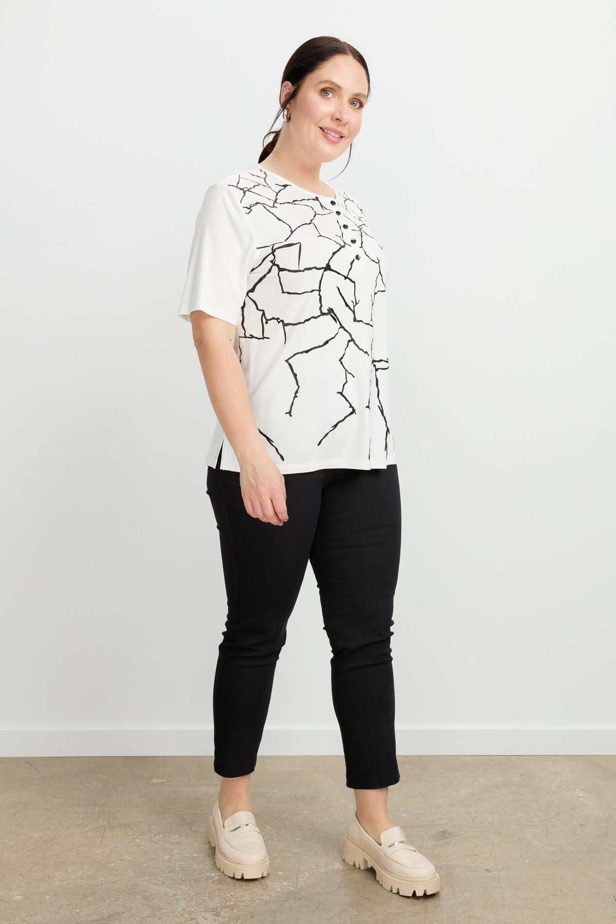 Büyük Beden Yakası Düğmeli Bluz-KEMIK