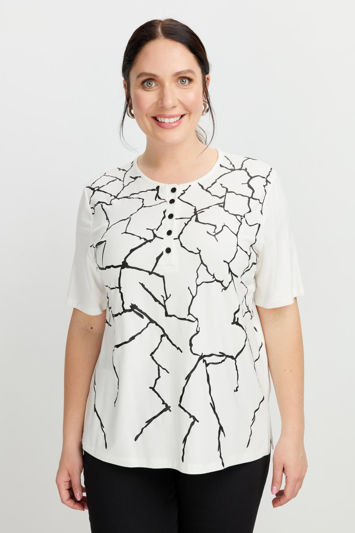 Büyük Beden Yakası Düğmeli Bluz-KEMIK