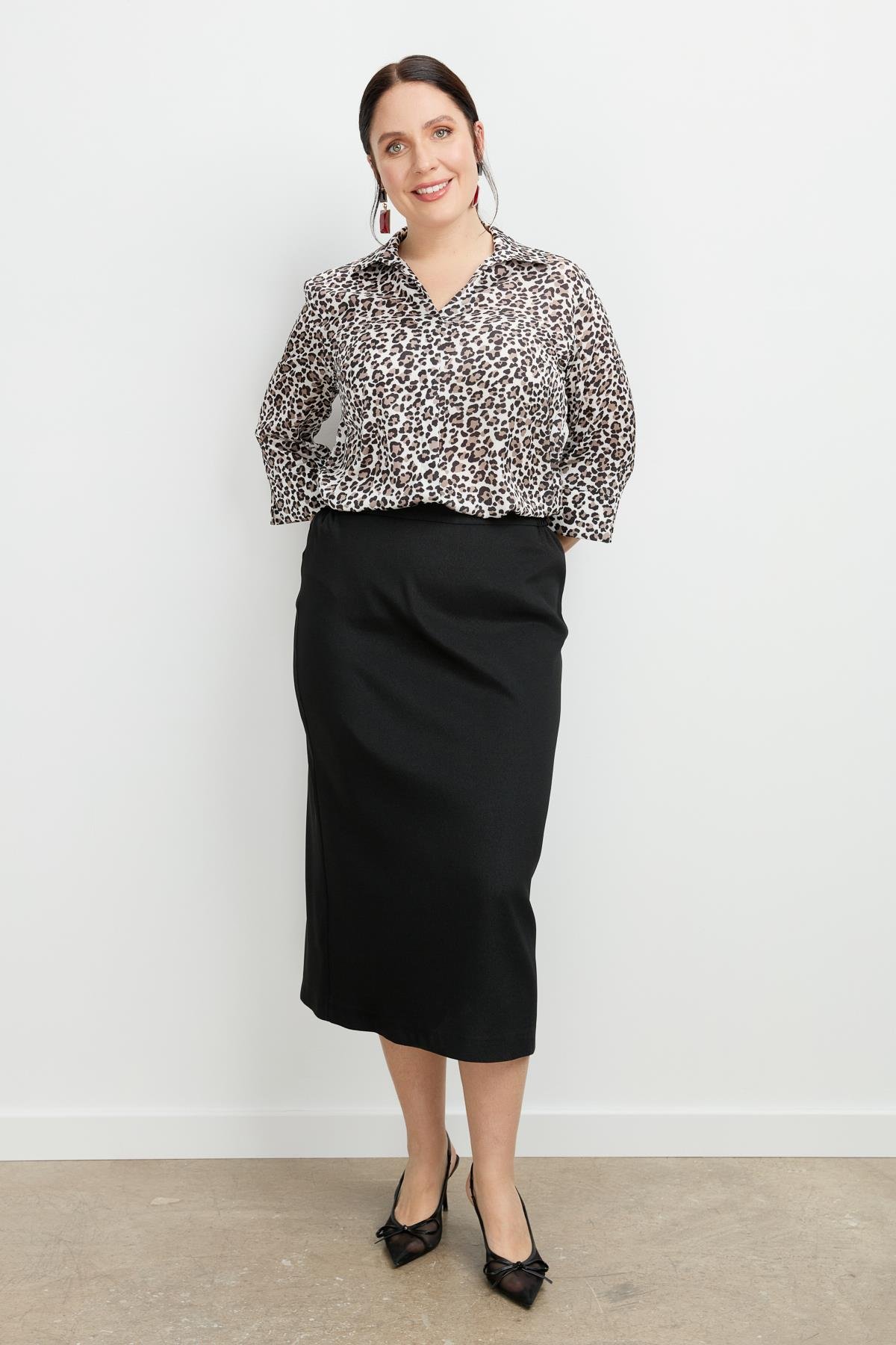 Büyük Beden Yanları Lastikli Etek-SİYAH