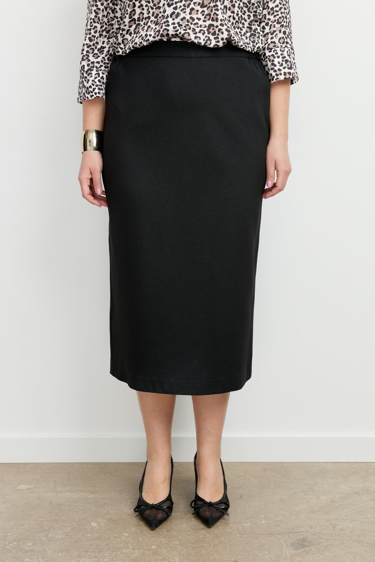 Büyük Beden Yanları Lastikli Etek-SİYAH