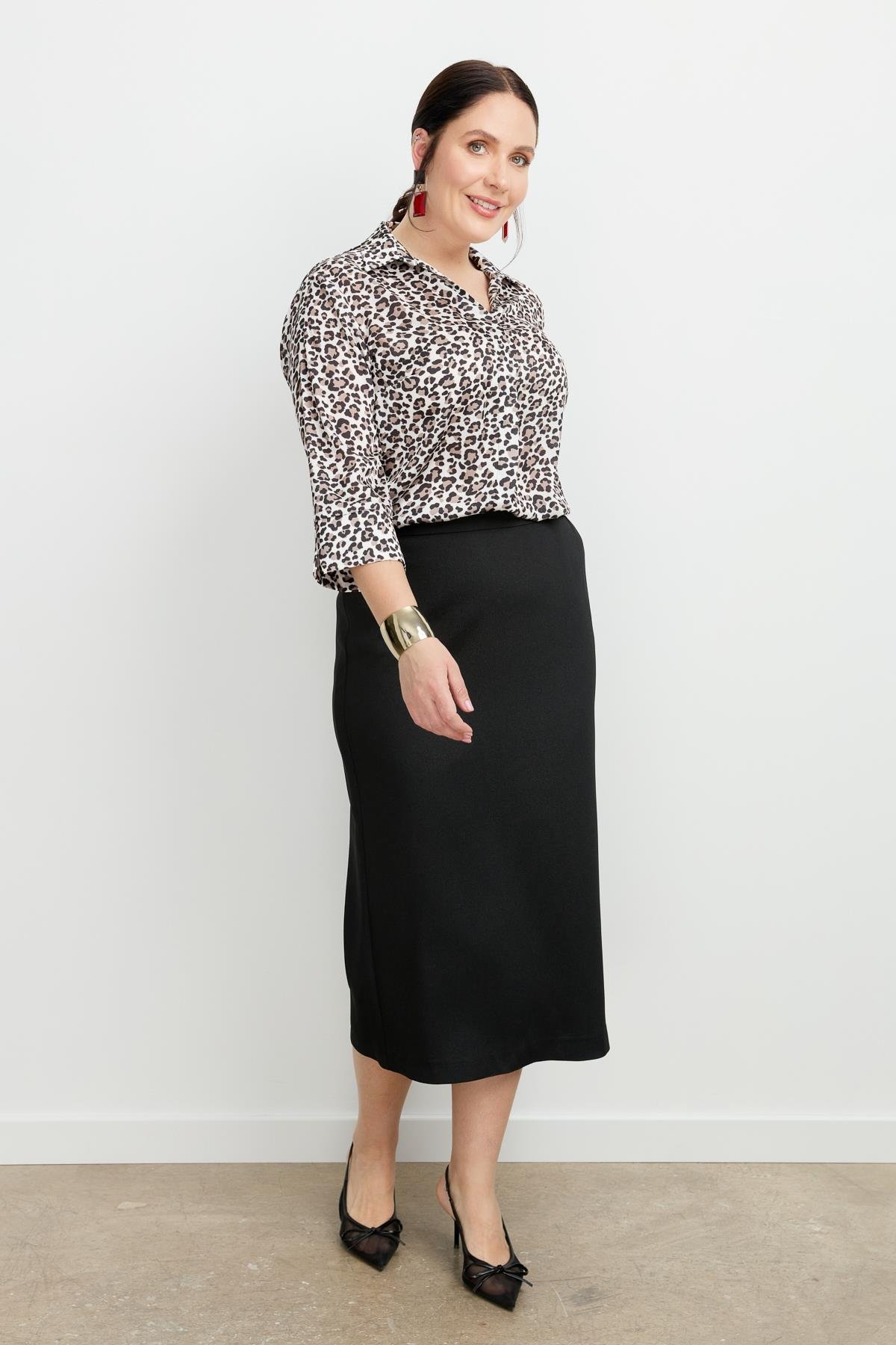 Büyük Beden Yanları Lastikli Etek-SİYAH