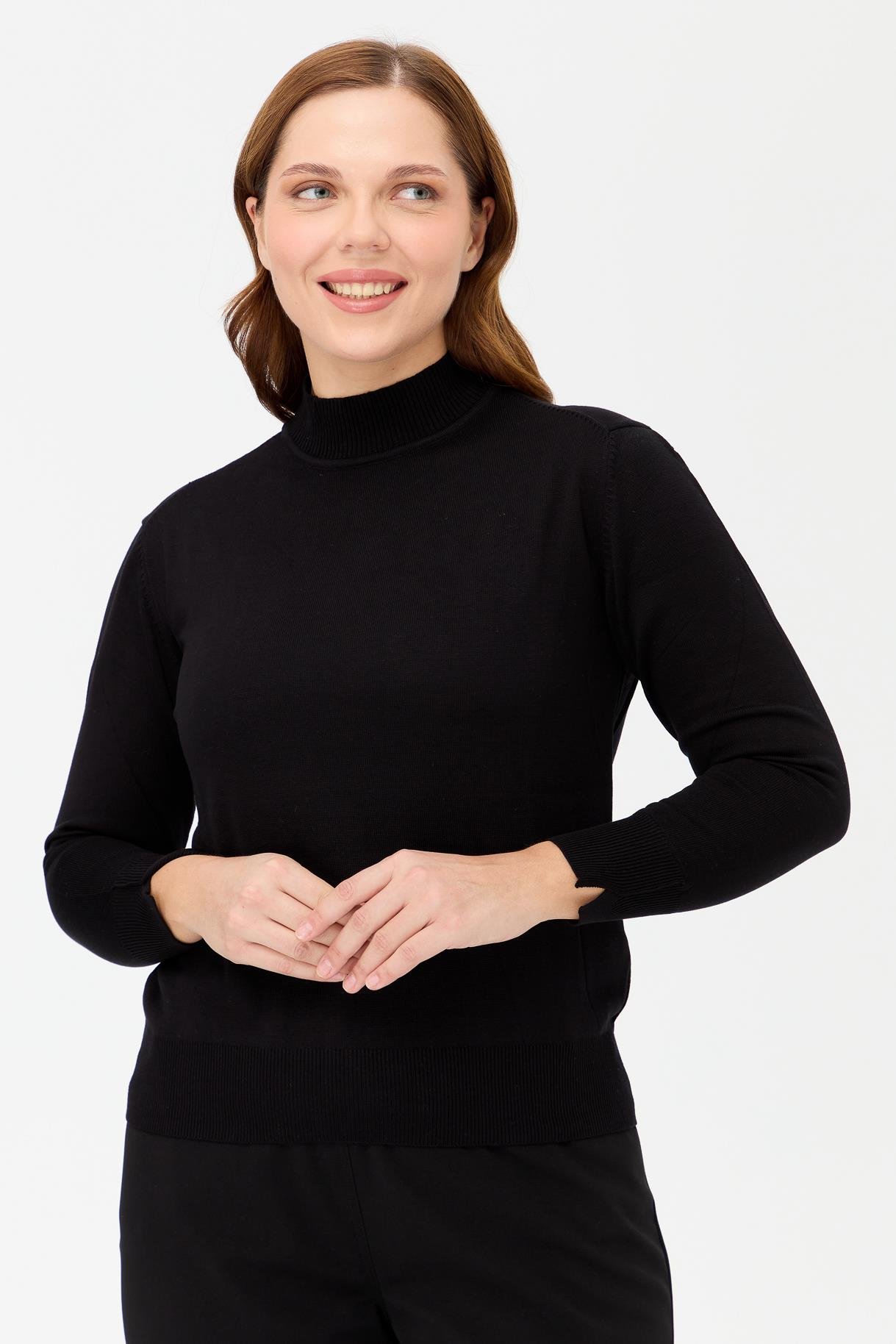 Büyük Beden Yarım Balıkçı Basic Triko Kazak - SİYAH