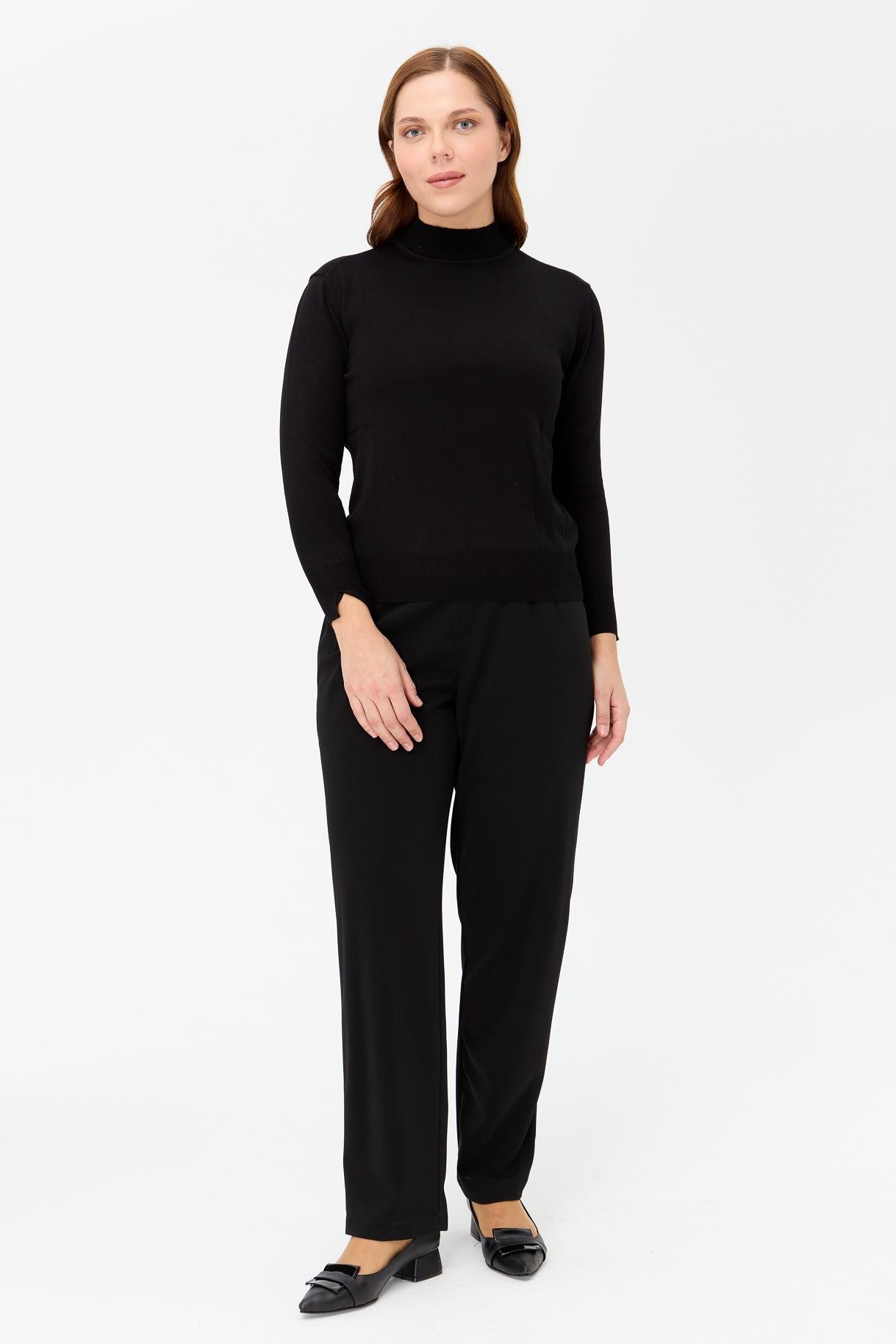 Büyük Beden Yarım Balıkçı Basic Triko Kazak - SİYAH