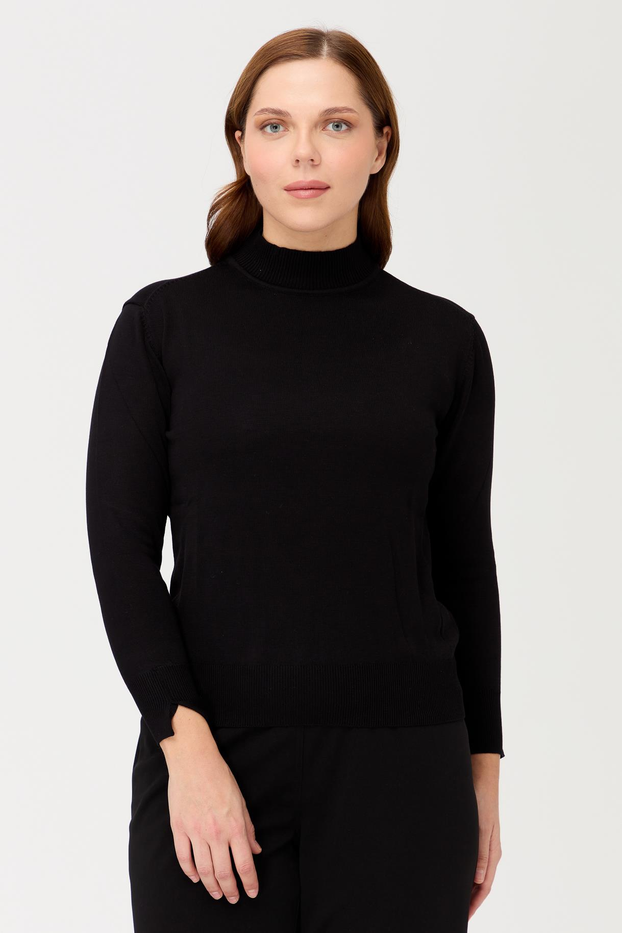 Büyük Beden Yarım Balıkçı Basic Triko Kazak - SİYAH