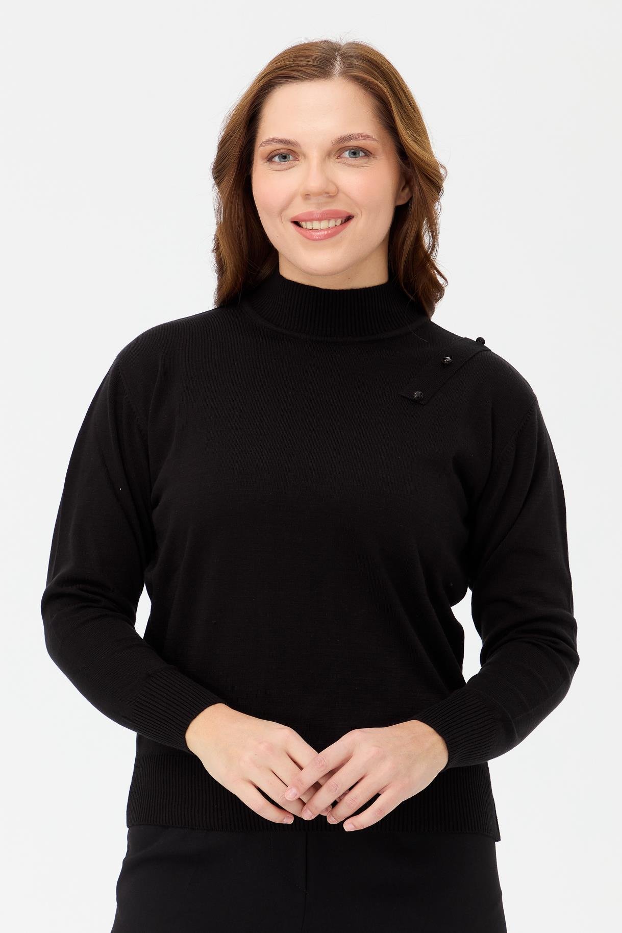 Büyük Beden Yarım Balıkçı Basic Triko Kazak - SİYAH