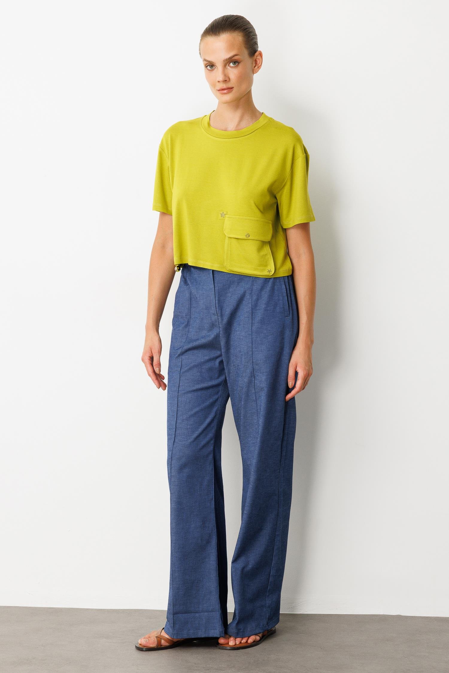 Büzgü Detay Cepli Bluz-Y.YEŞİLİ