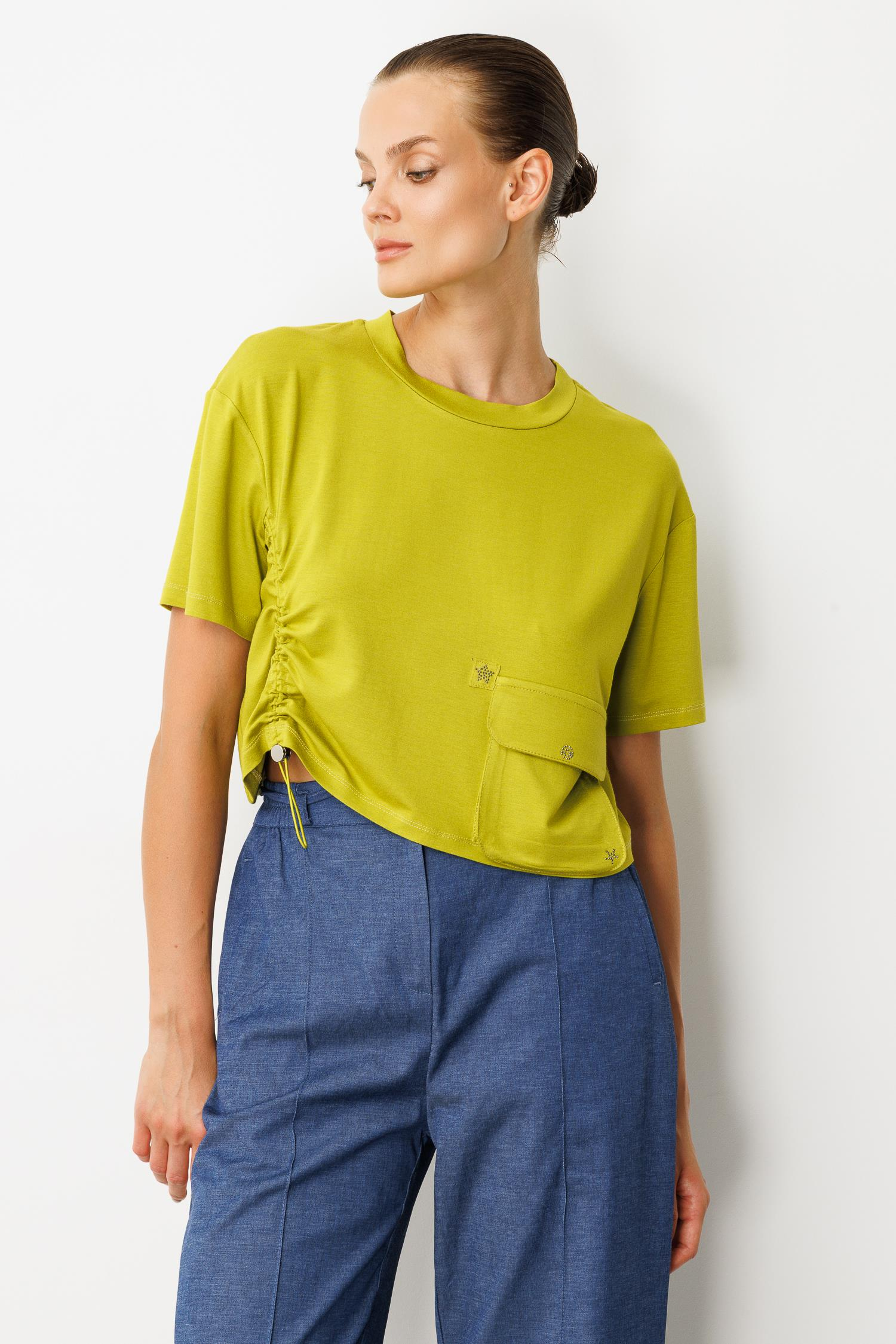 Büzgü Detay Cepli Bluz-Y.YEŞİLİ