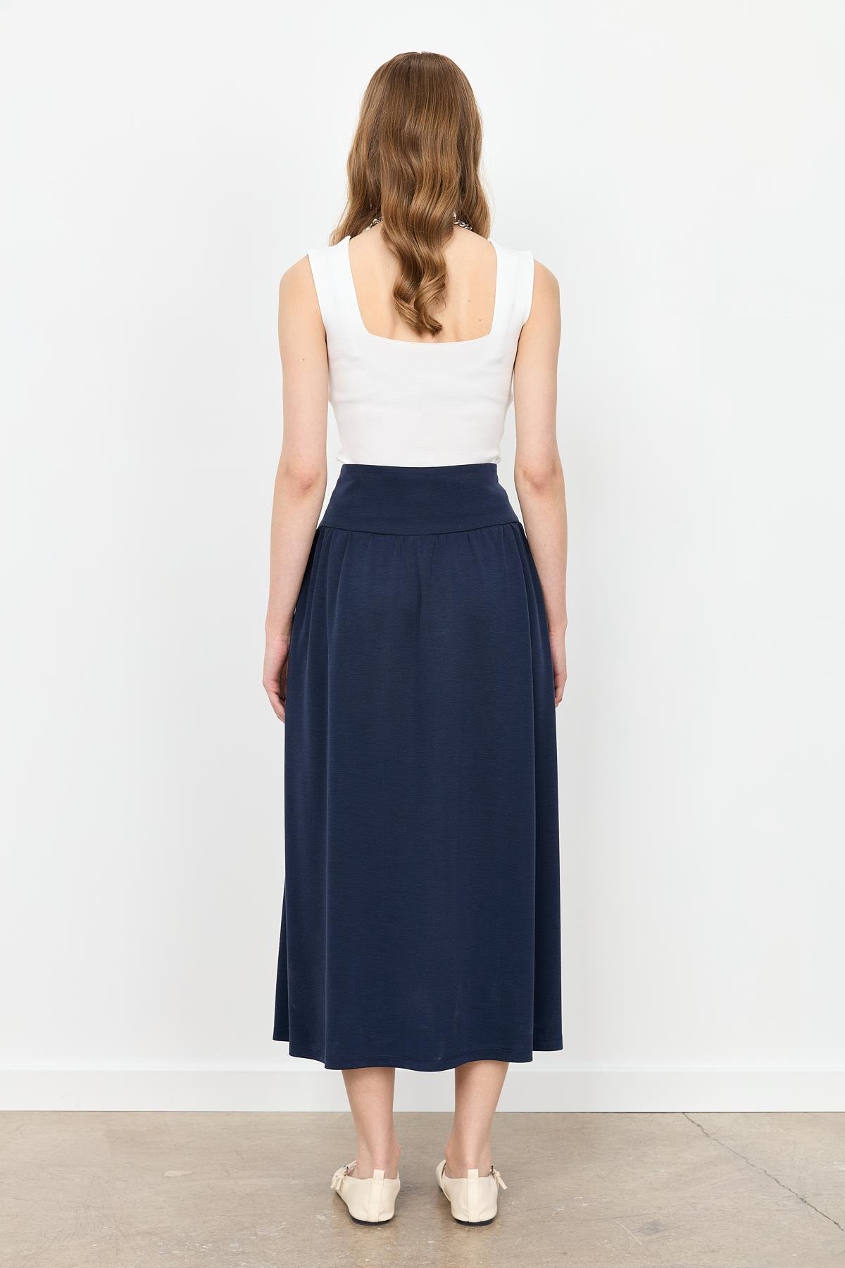 Büzgü Detay Yüksek Bel Uzun Etek-LACI