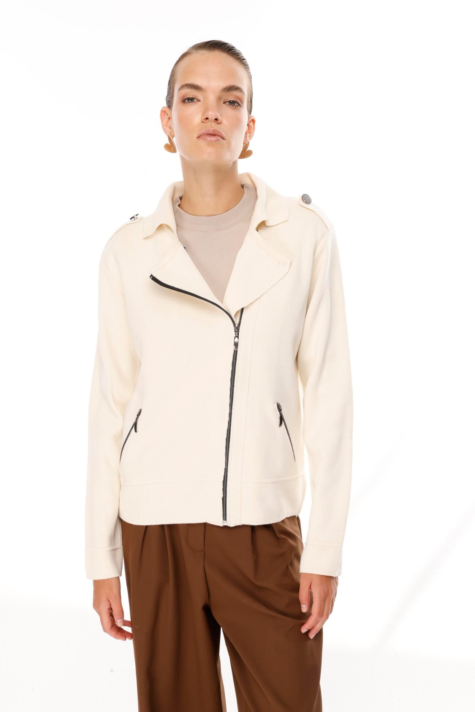 Ceket Yaka Cepli Triko Mont - KREM