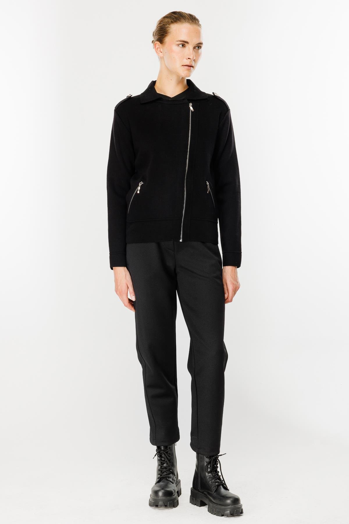 Ceket Yaka Cepli Triko Mont - SİYAH