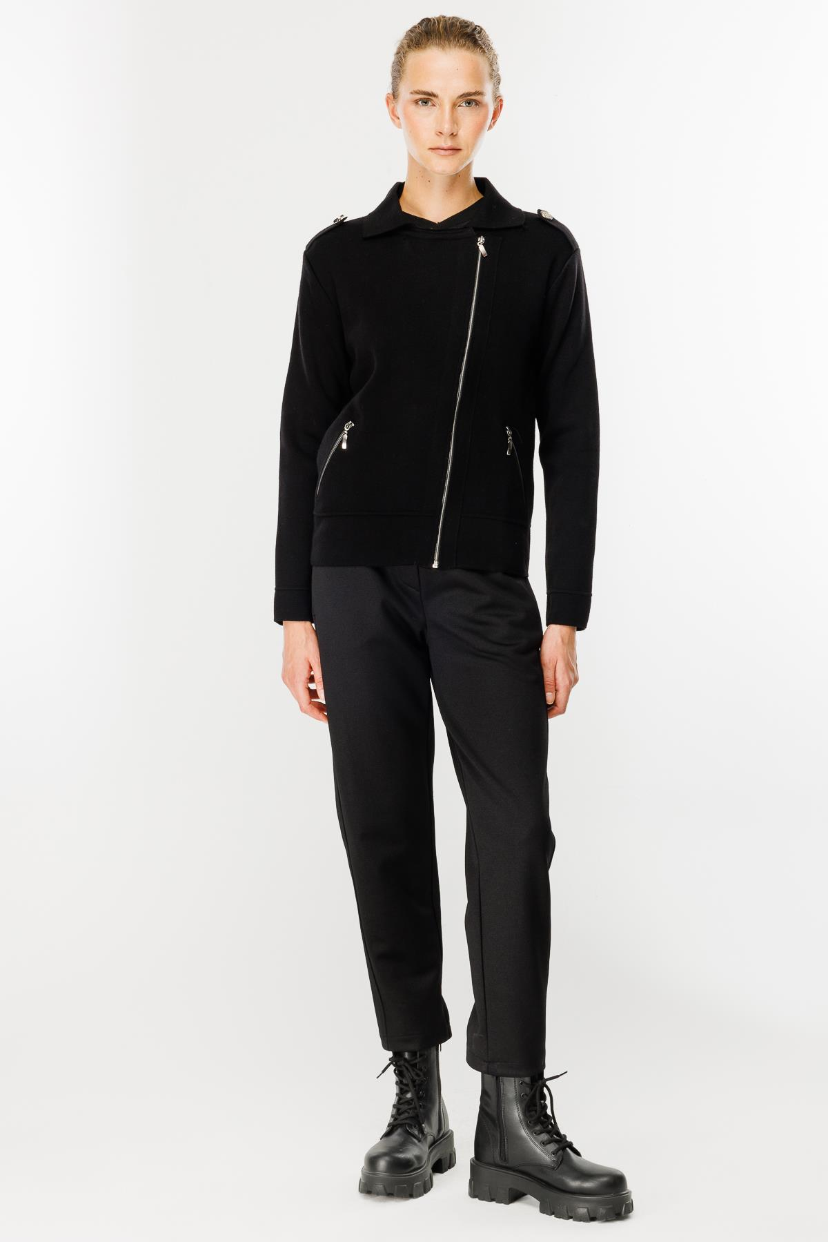 Ceket Yaka Cepli Triko Mont - SİYAH