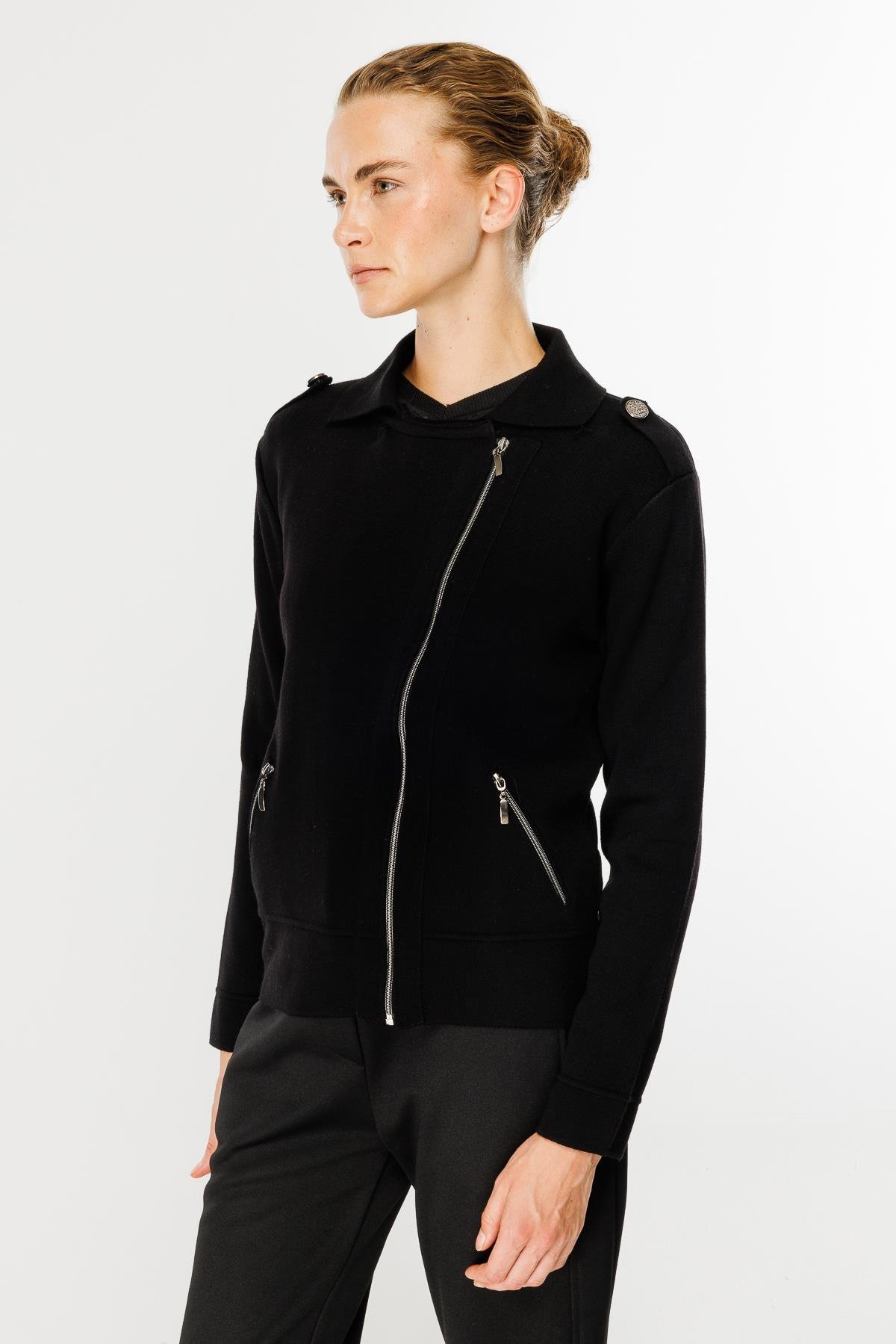 Ceket Yaka Cepli Triko Mont - SİYAH