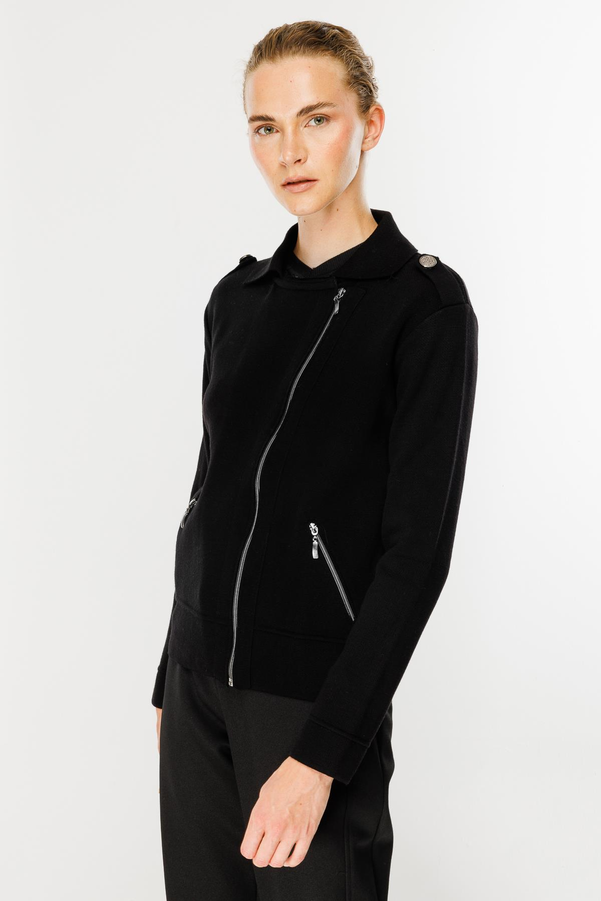 Ceket Yaka Cepli Triko Mont - SİYAH