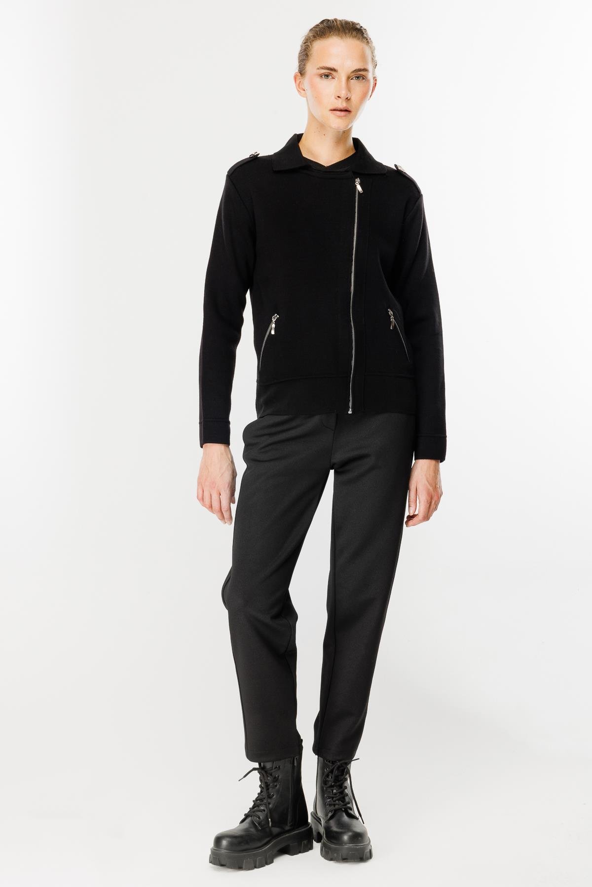 Ceket Yaka Cepli Triko Mont - SİYAH