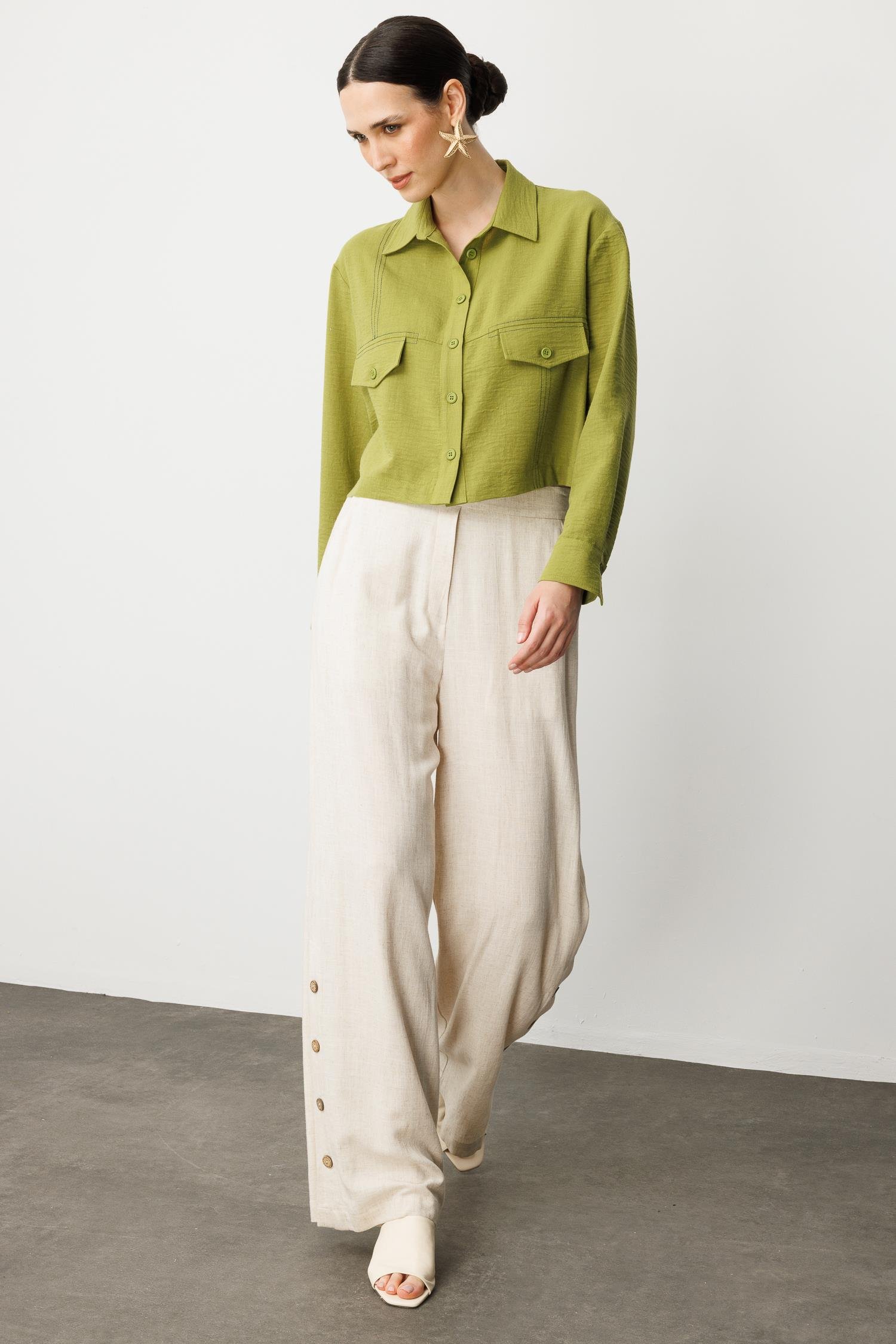 Cep Detay Crop Gömlek-Y.YEŞİLİ