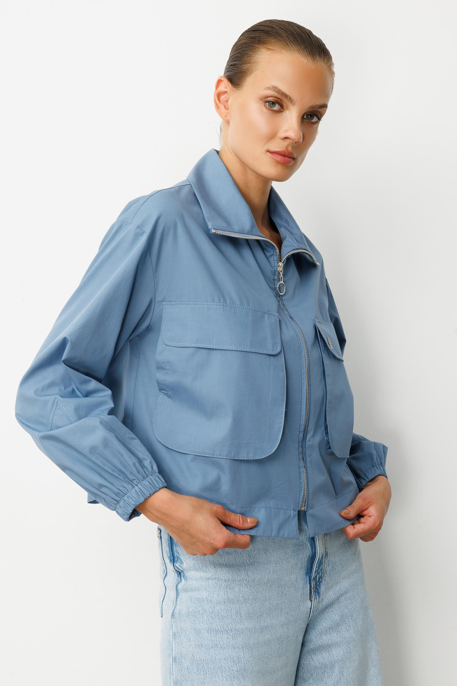 Cep Detay Fermuarlı Gömlek-İNDİGO