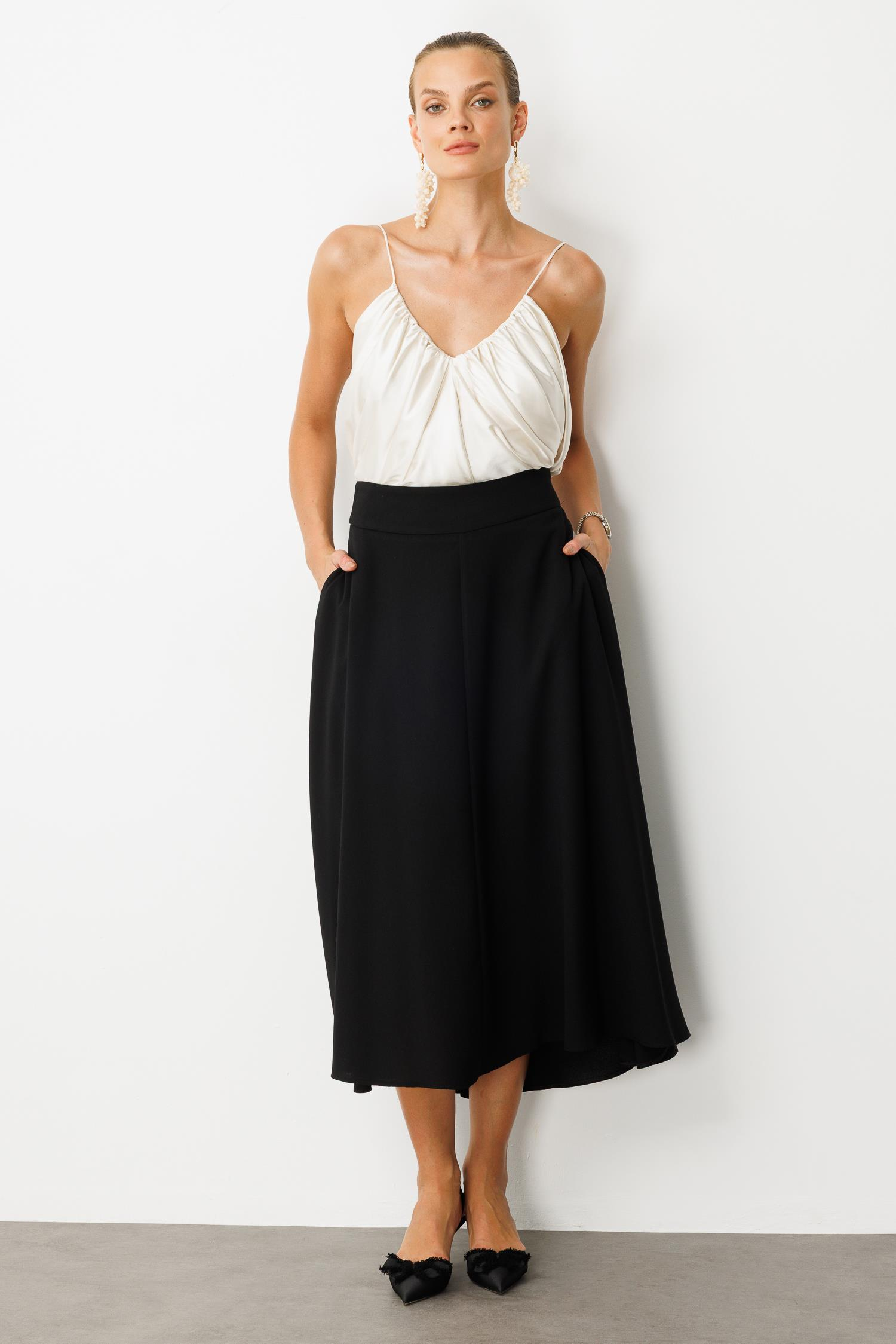 Cep Detay Uzun Etek-SİYAH