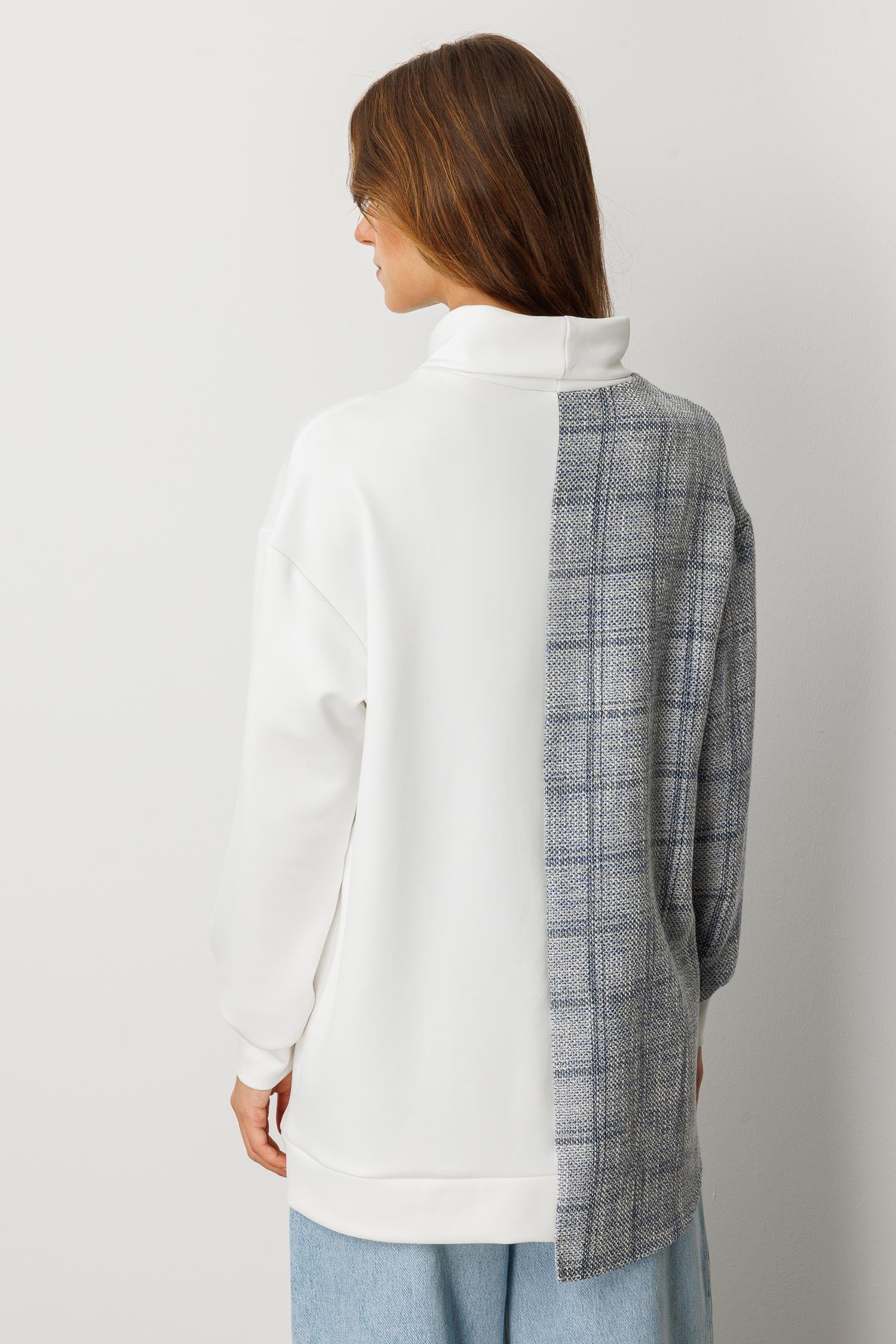 Cep Detaylı Dokulu Ekose Gömlek-MAVİ