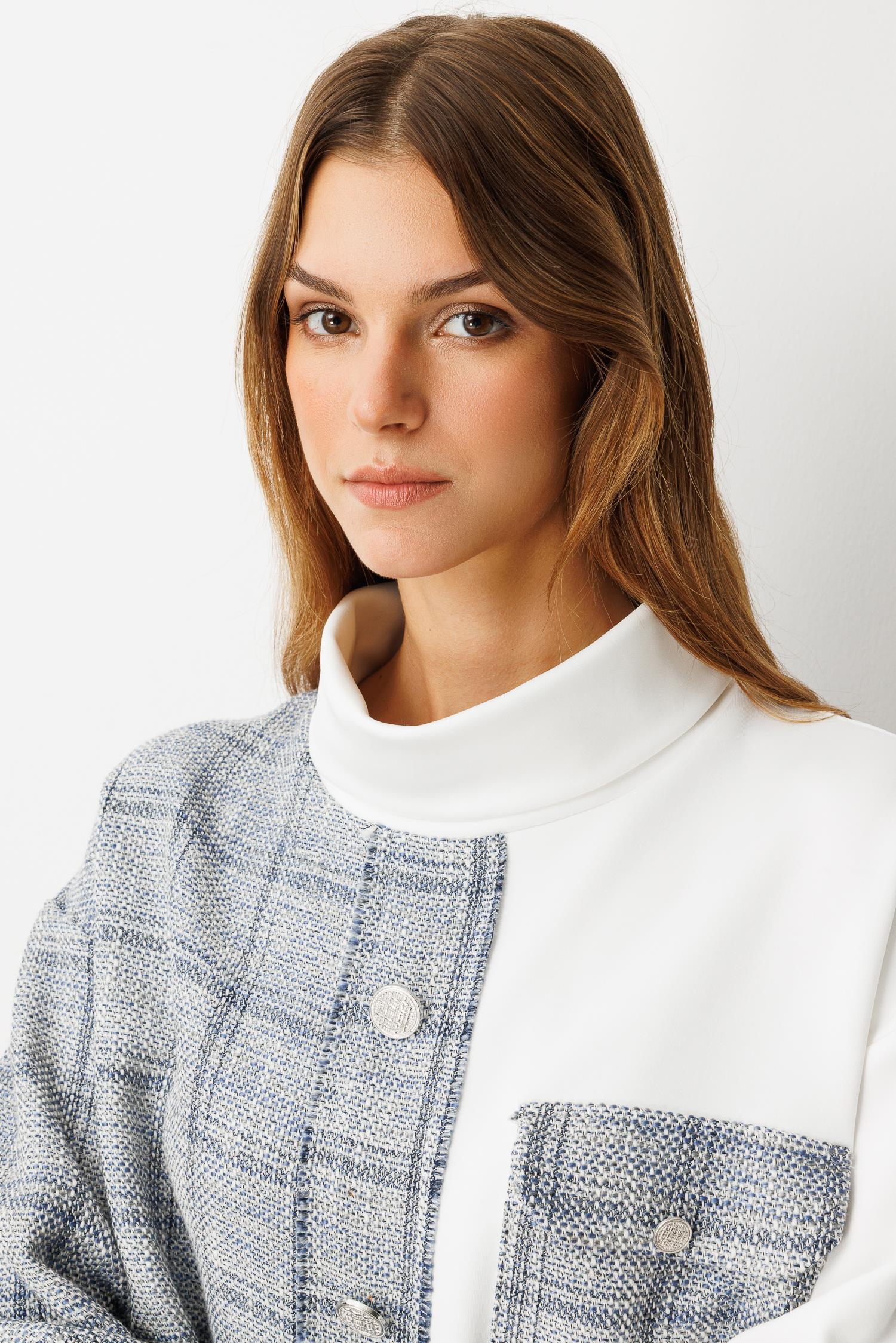 Cep Detaylı Dokulu Ekose Gömlek-MAVİ