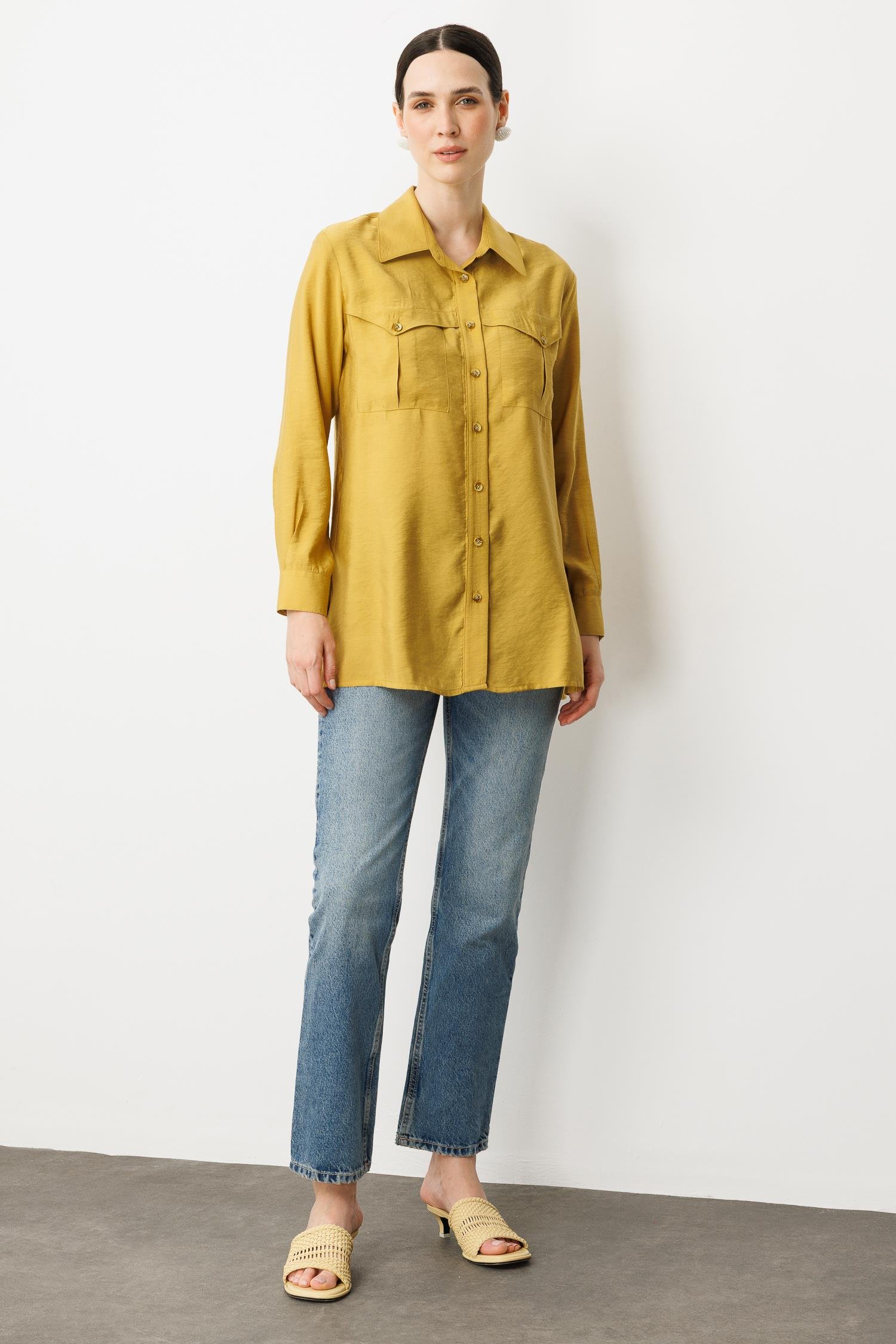 Cep Detaylı Gömlek-SAFRAN