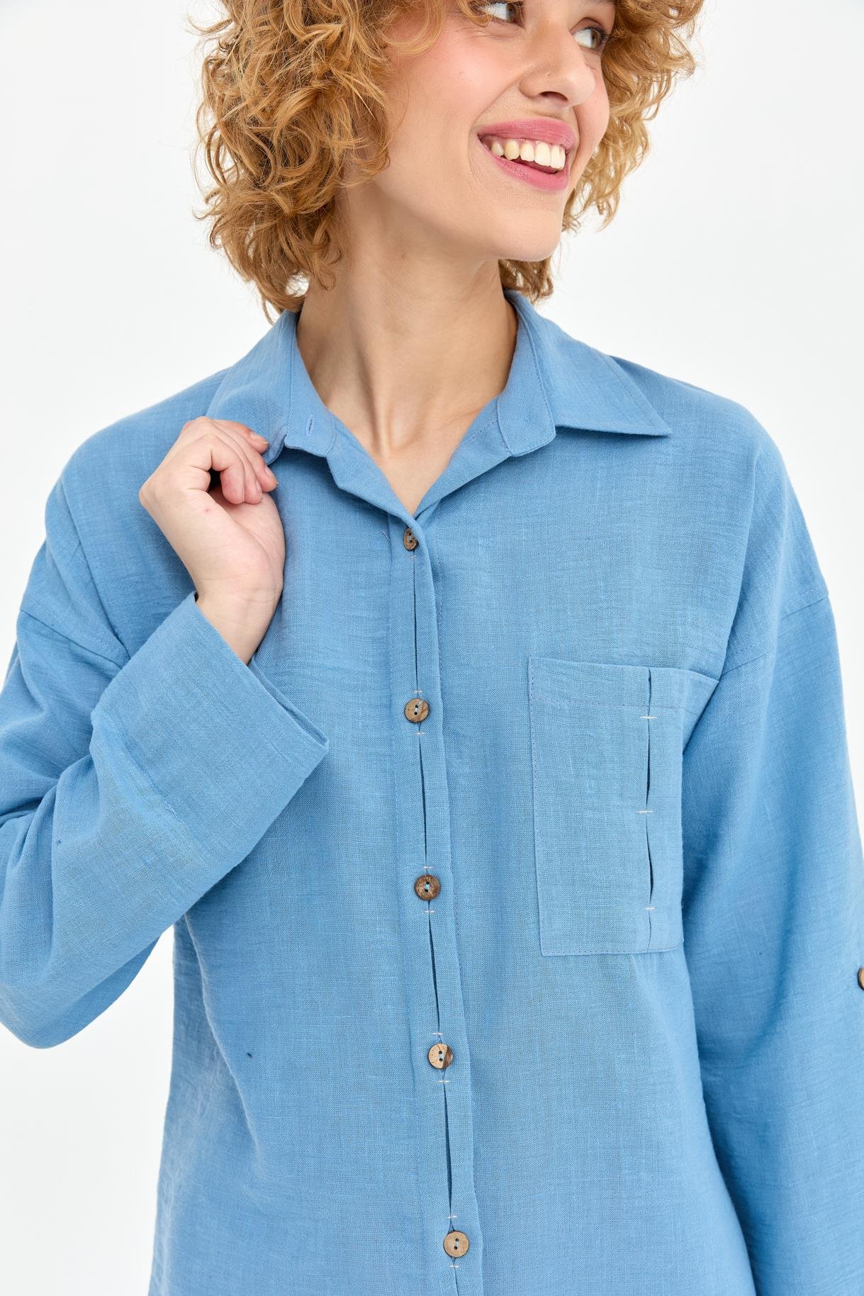 Cep Detaylı Keten Gömlek - A.MAVI