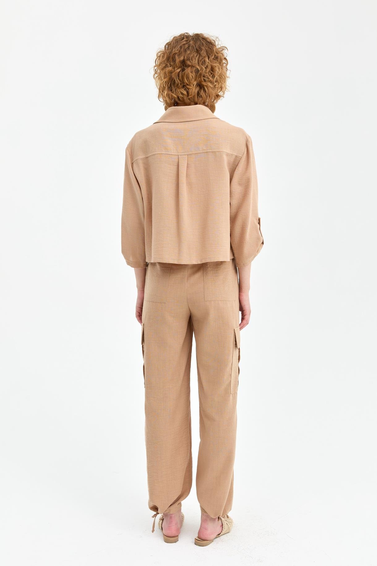 Cep Detaylı Keten Gömlek - CAMEL