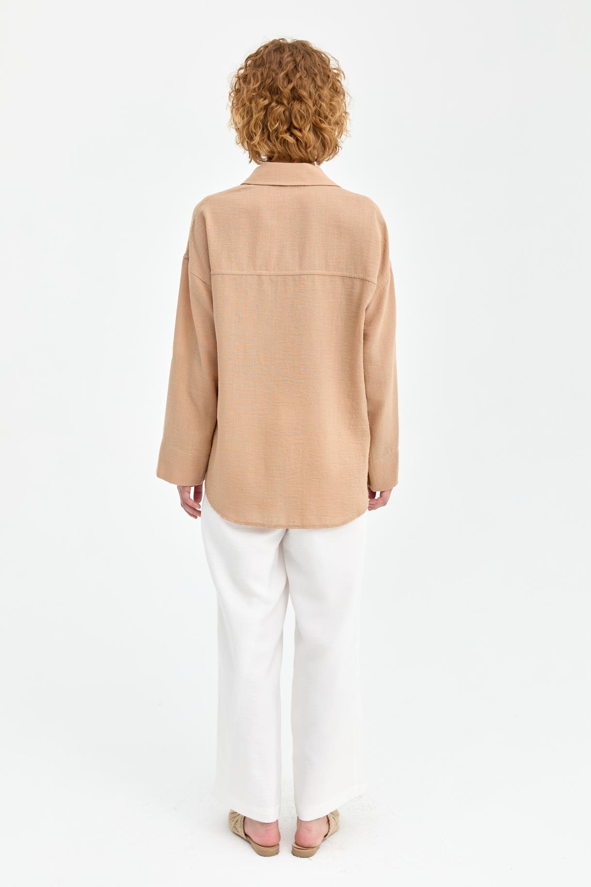 Cep Detaylı Keten Gömlek - CAMEL