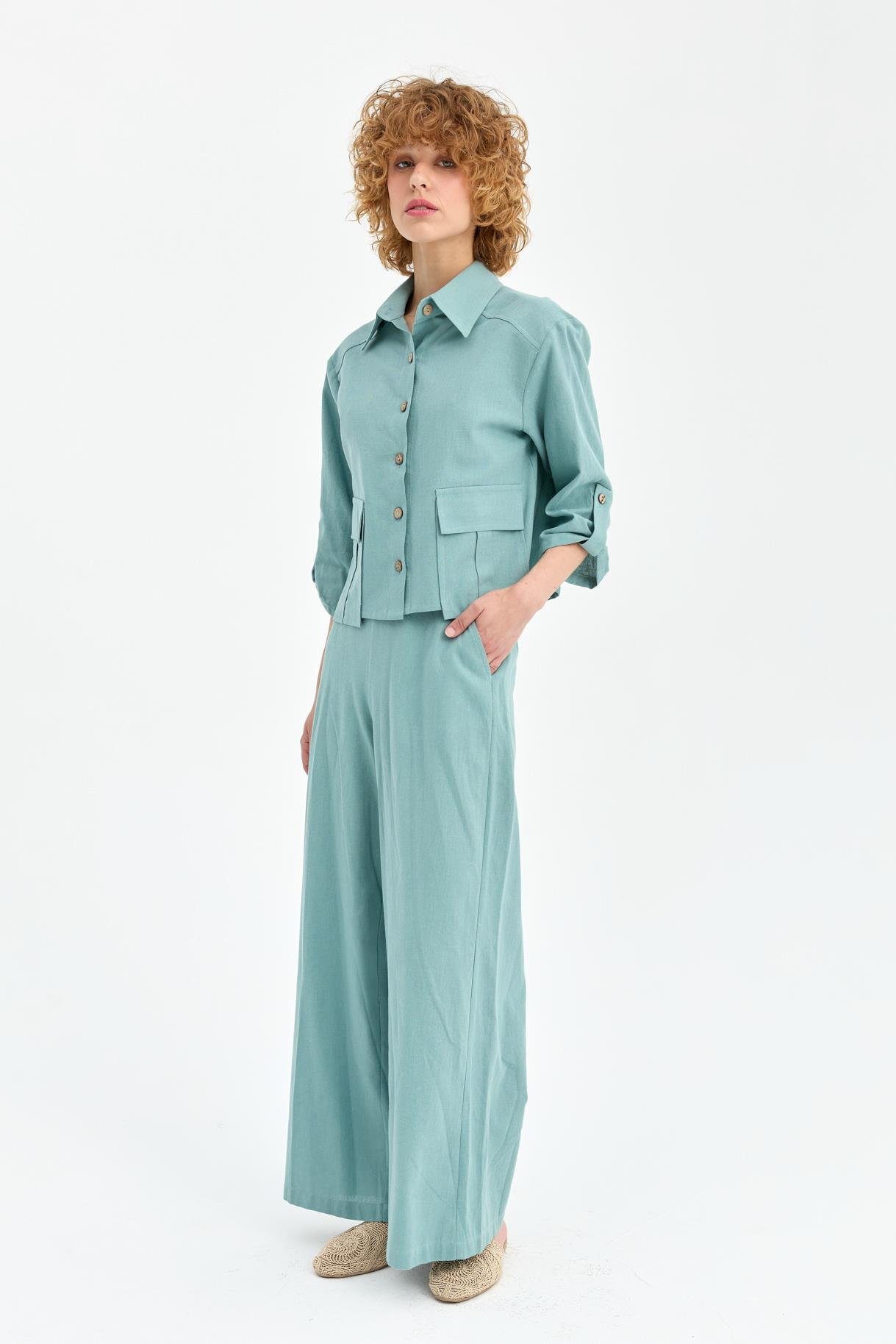 Cep Detaylı Keten Gömlek - MINT
