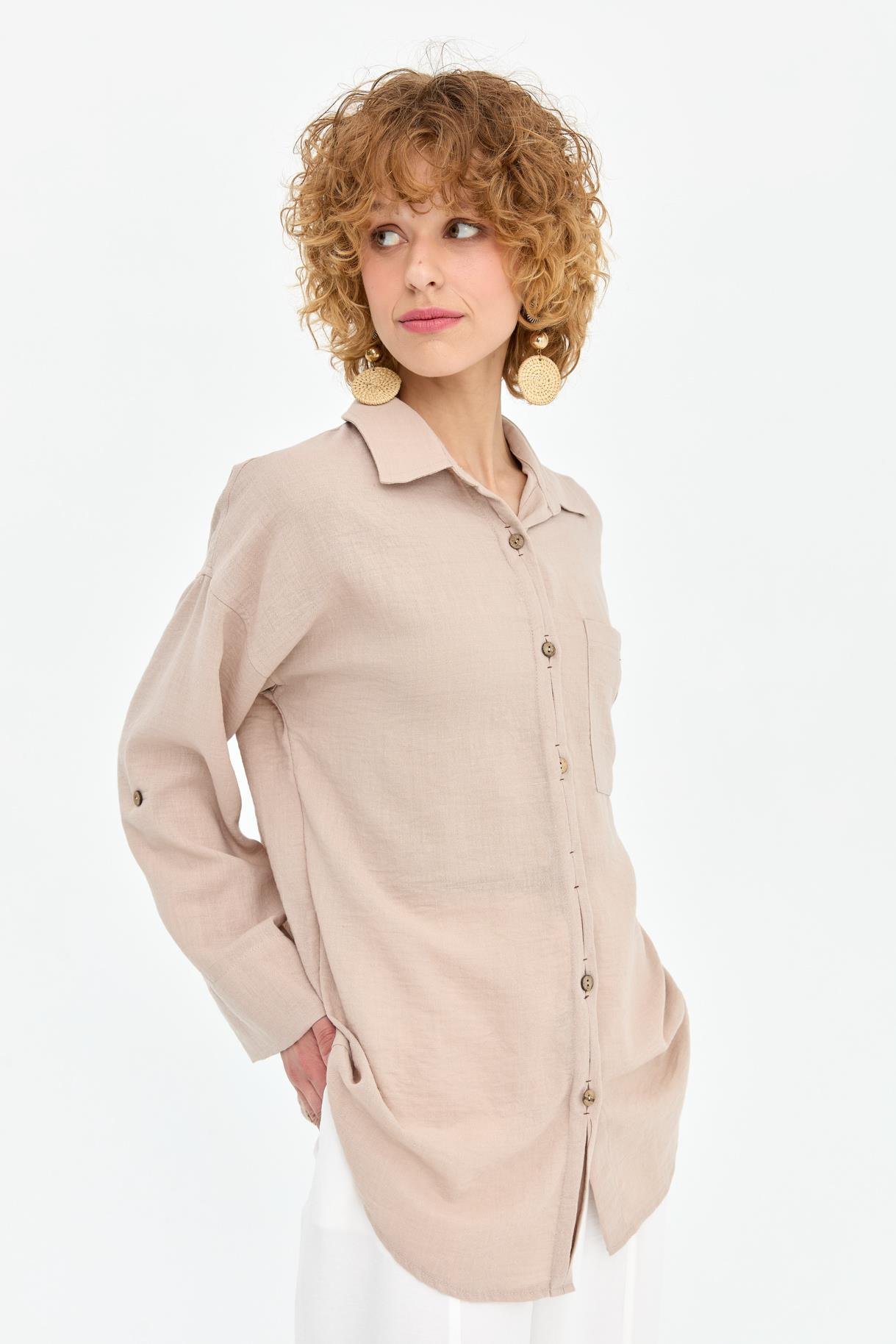 Cep Detaylı Keten Gömlek - TAŞ