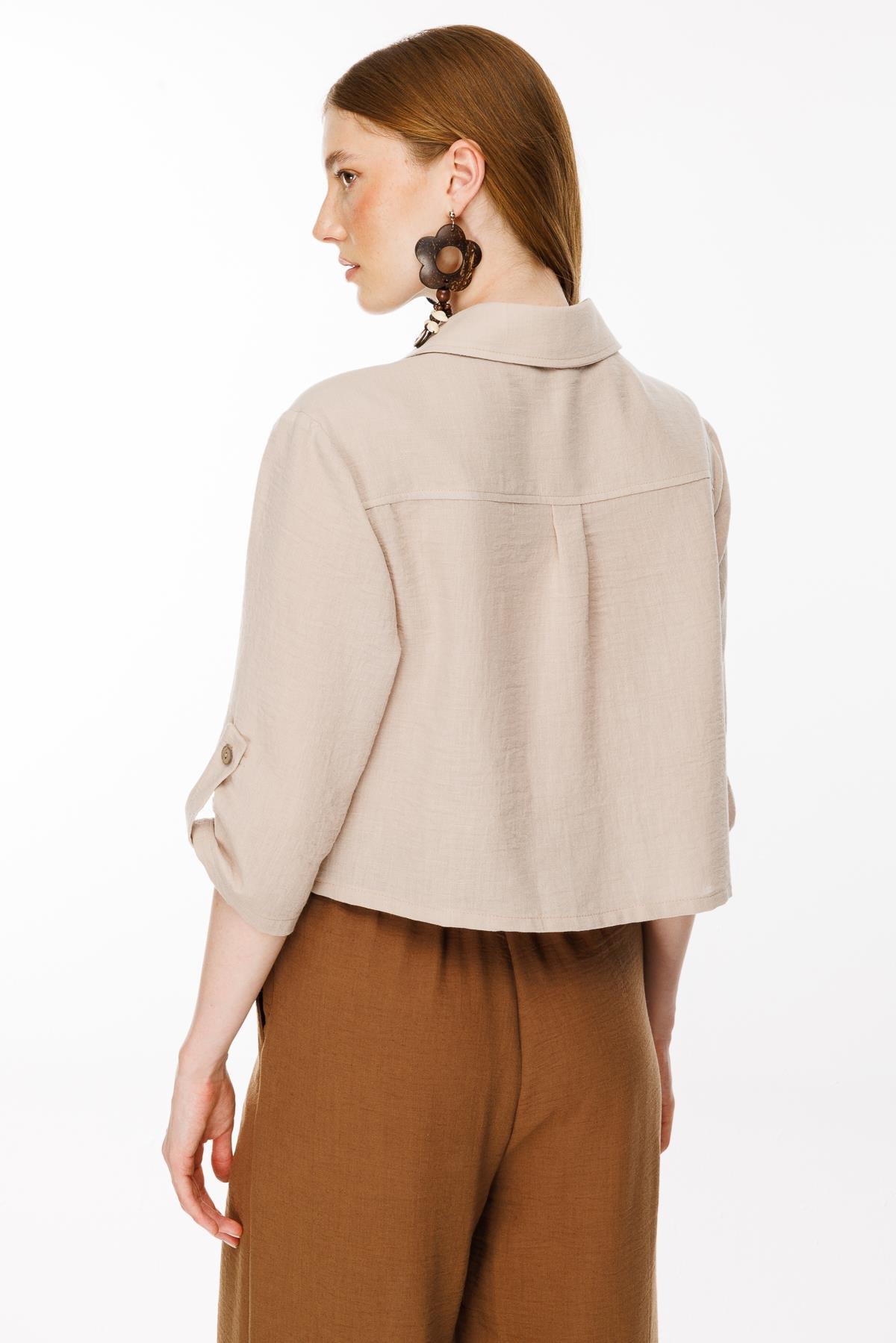 Cep Detaylı Keten Gömlek - TAŞ