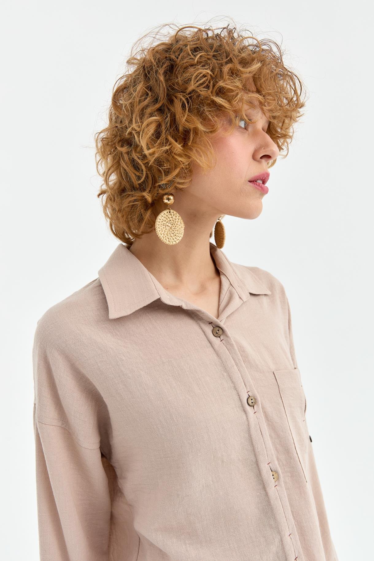 Cep Detaylı Keten Gömlek - TAŞ