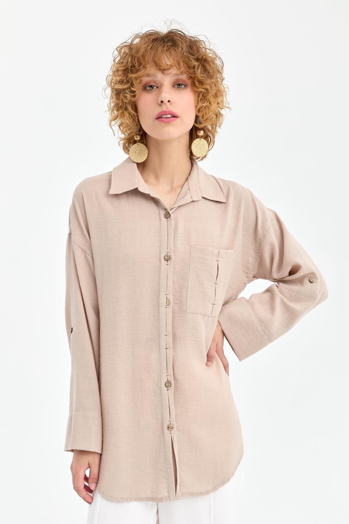 Cep Detaylı Keten Gömlek - TAŞ