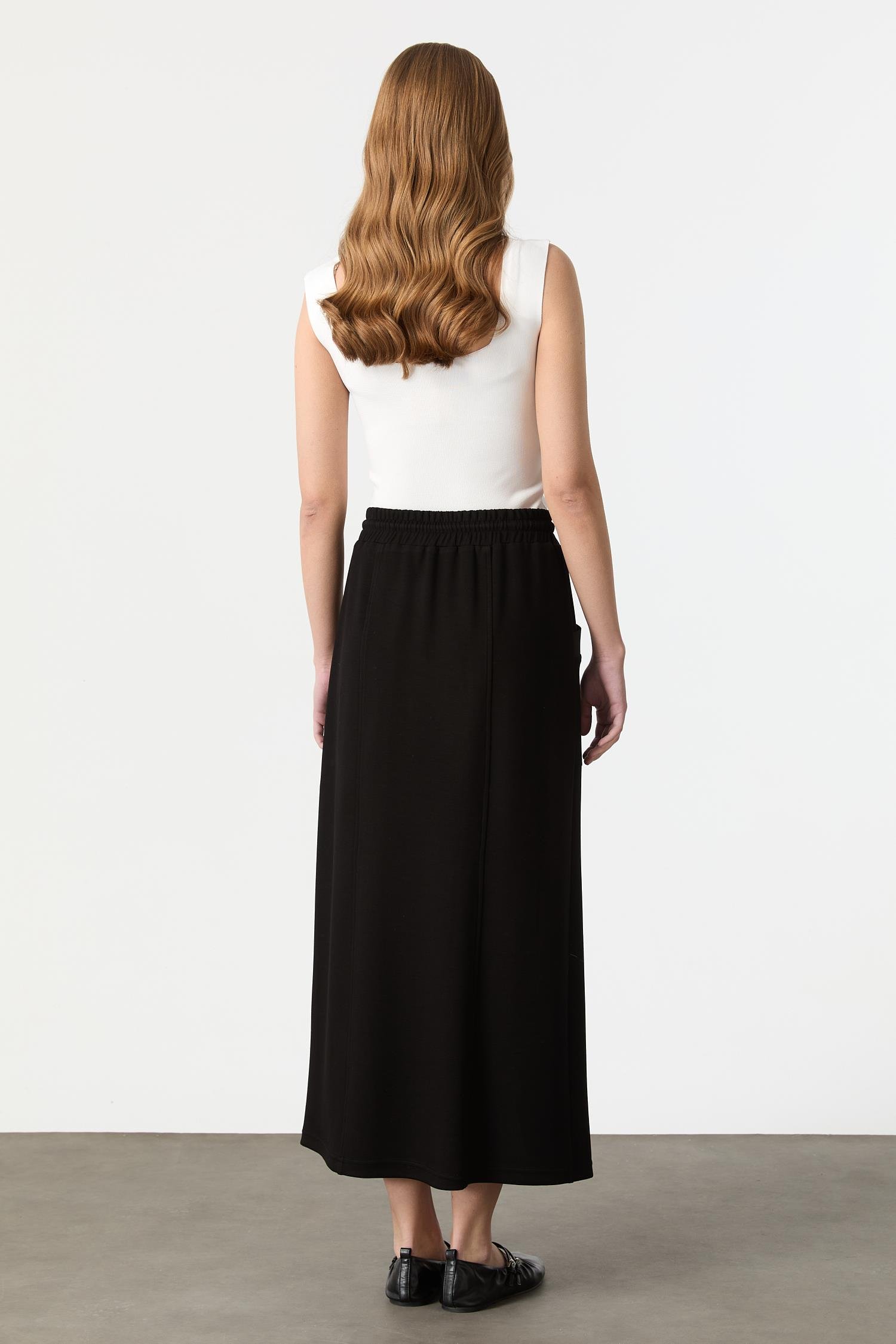 Cep Detaylı Modal Etek-SİYAH