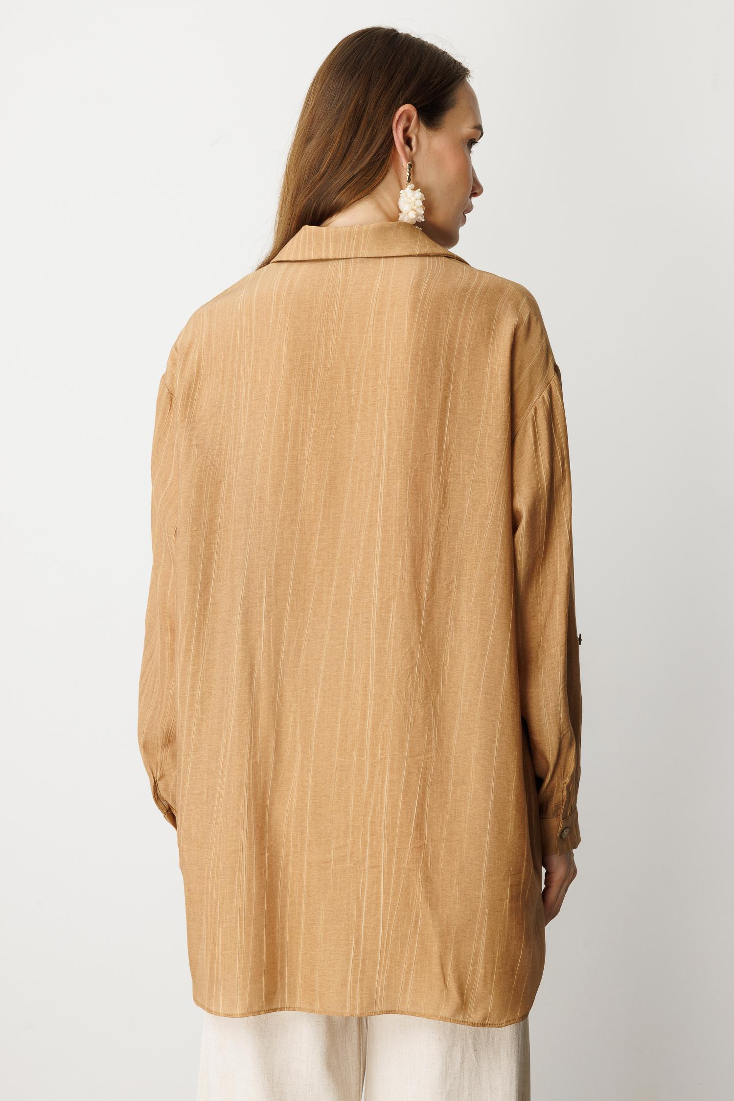 Cep Detaylı Oversize Gömlek Tunik-CAMEL