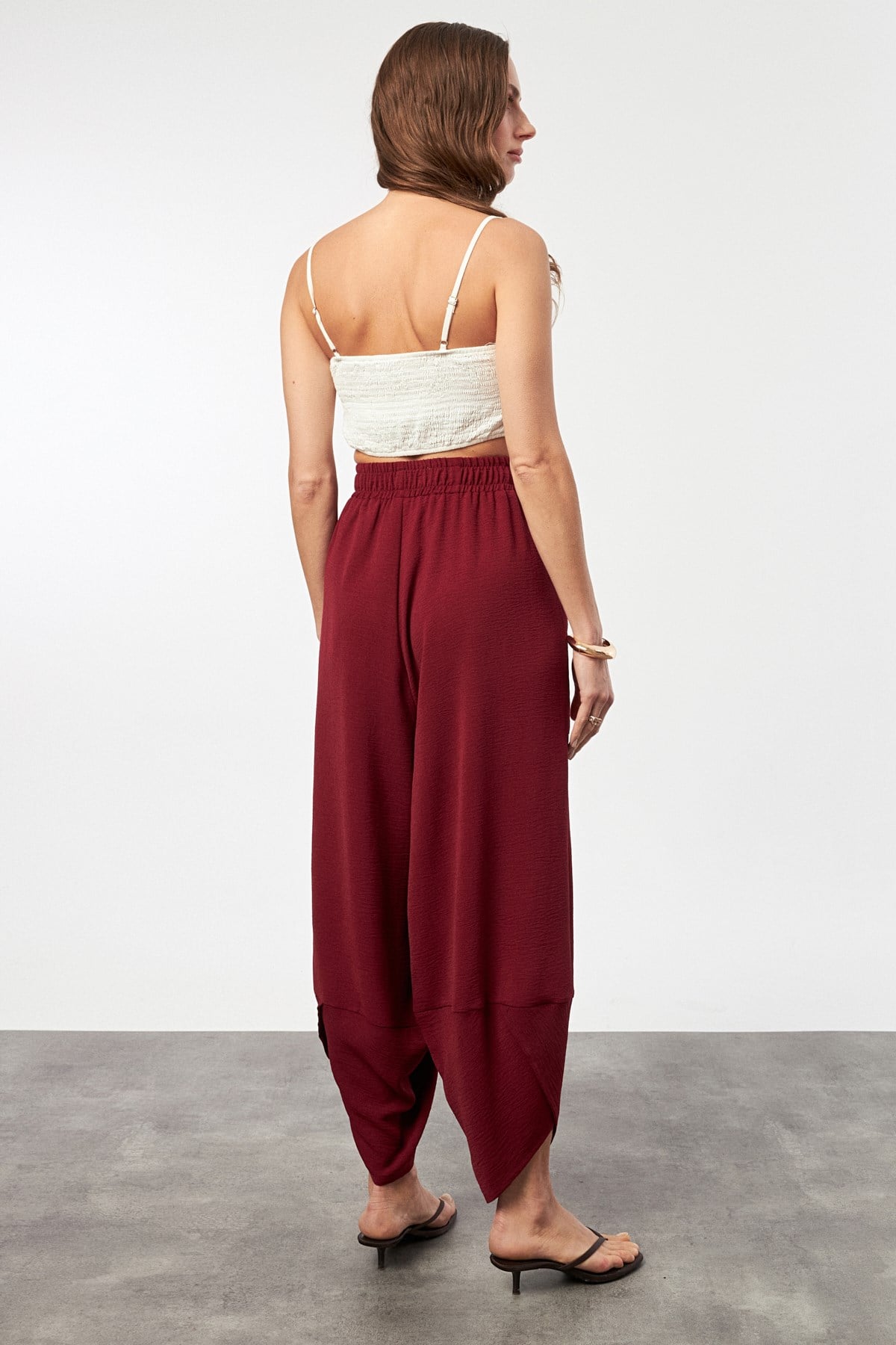 Cep Detaylı Şalvar Pantolon-BORDO