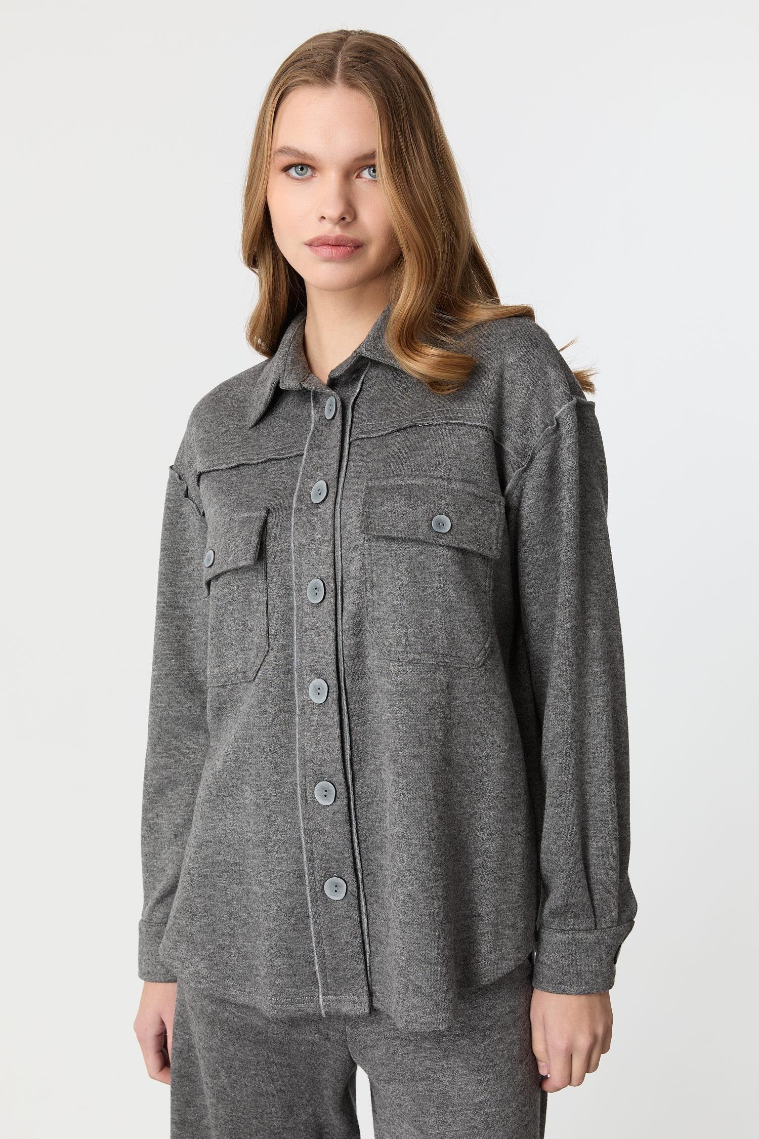 Cep Detaylı Triko Takım-GRİ