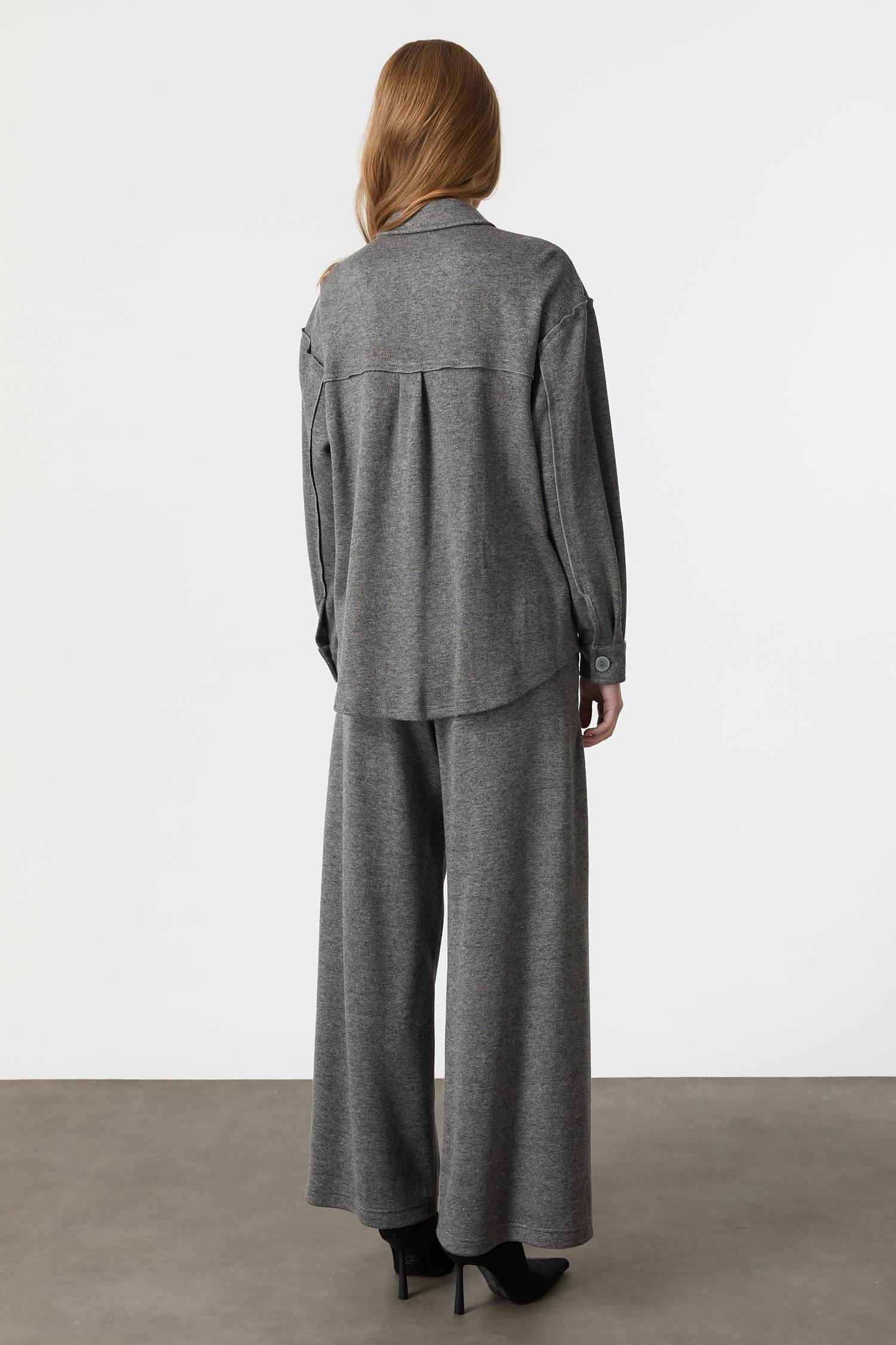 Cep Detaylı Triko Takım-GRİ