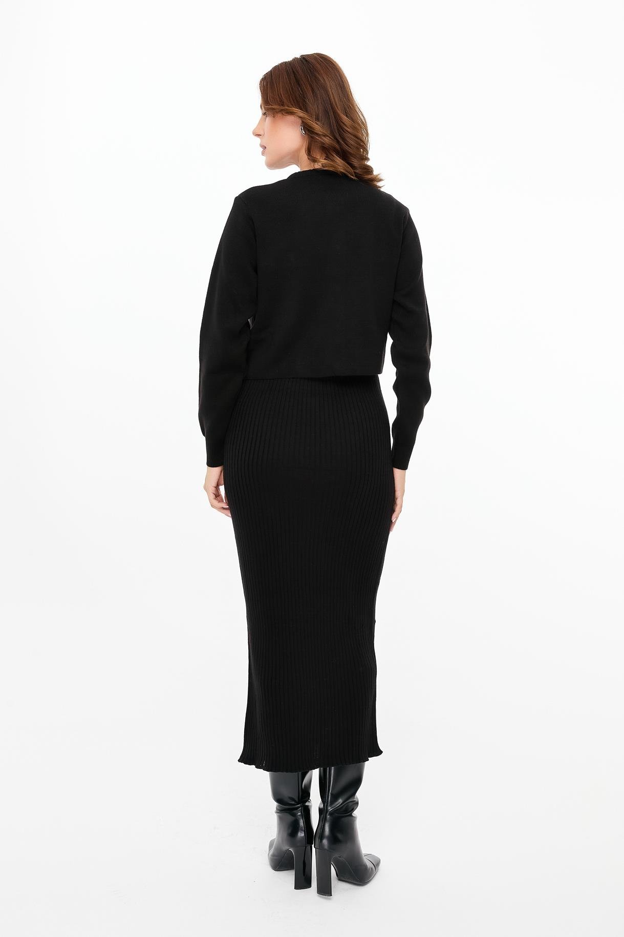 Cepli Ceket ve Triko Elbiseli Takım - SİYAH