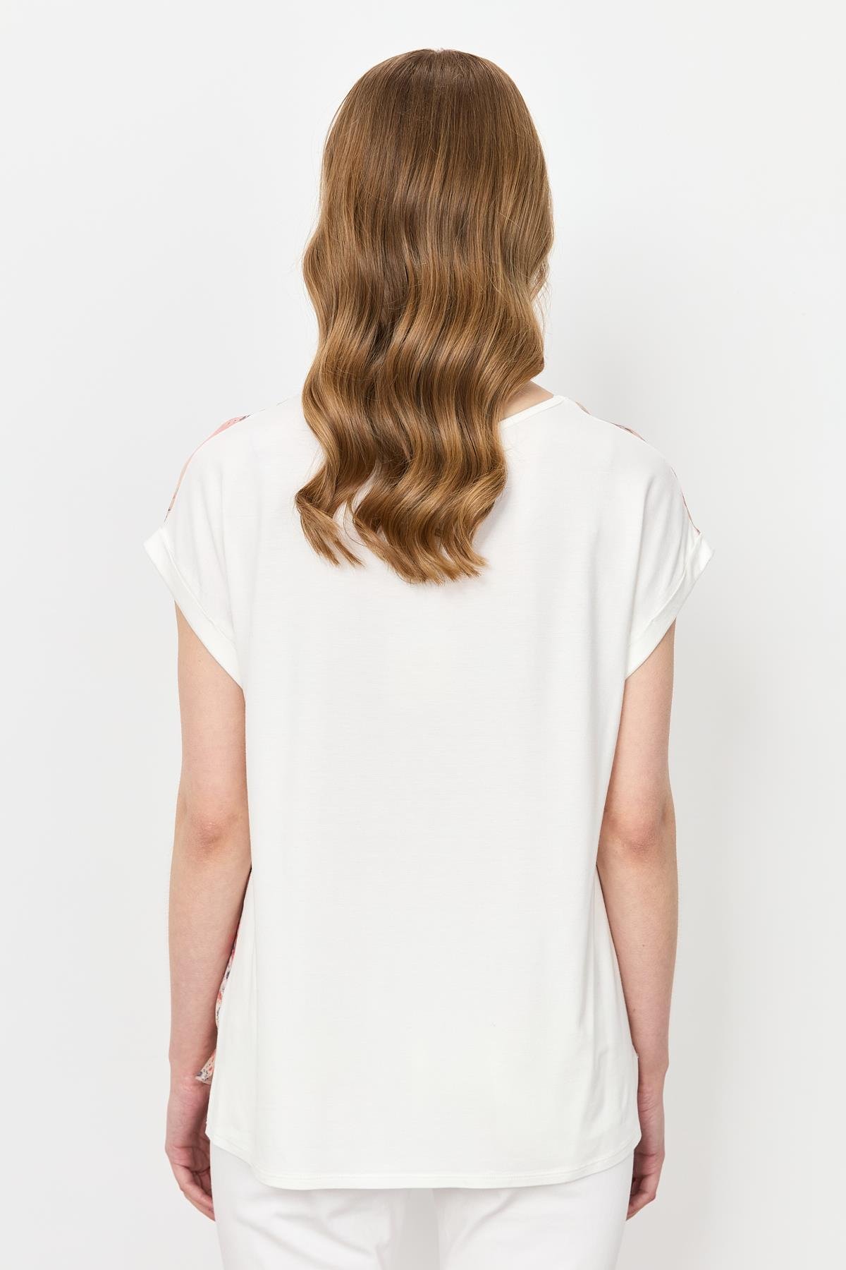 Çiçek Desen Şifon Bluz-KIRMIZI