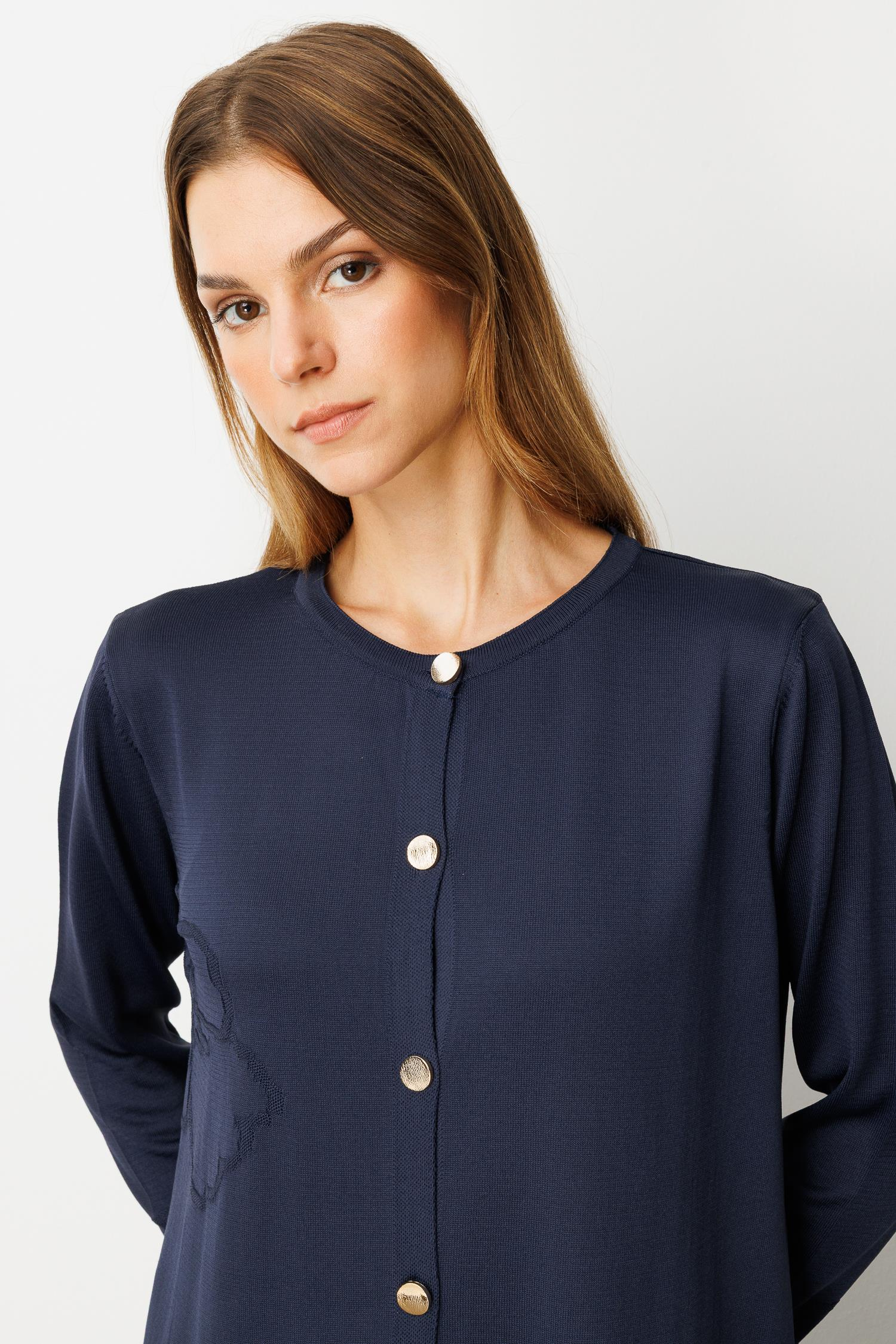 Çiçek Desenli Uzun Triko Hırka-LACI