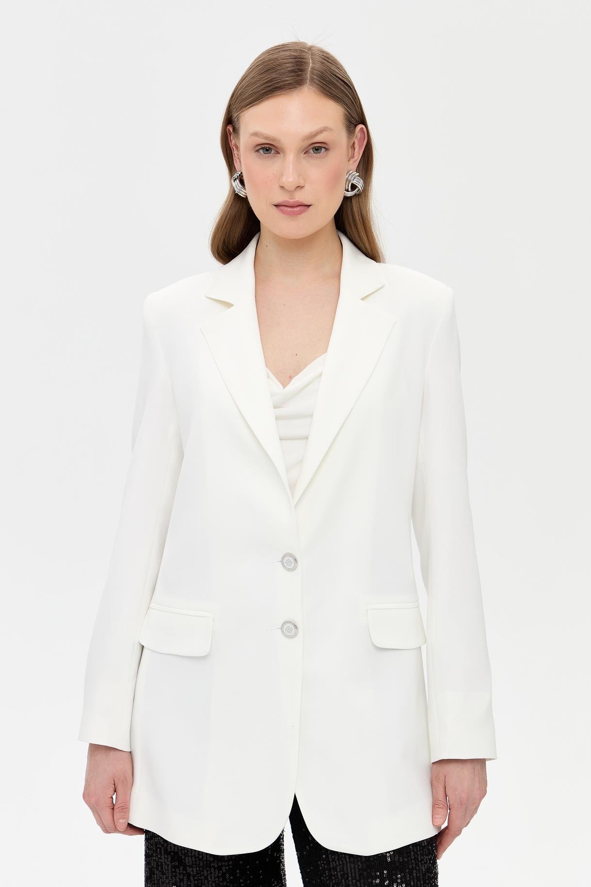 Çift Düğmeli Cep Detaylı Krep Ceket - KEMIK