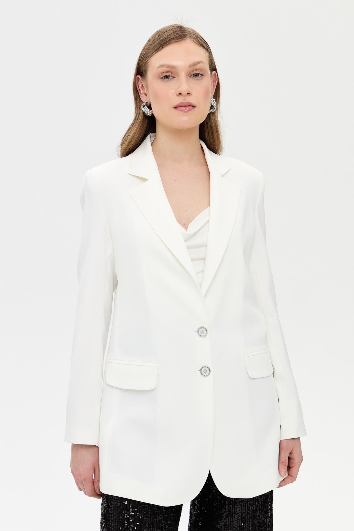 Çift Düğmeli Cep Detaylı Krep Ceket - KEMIK