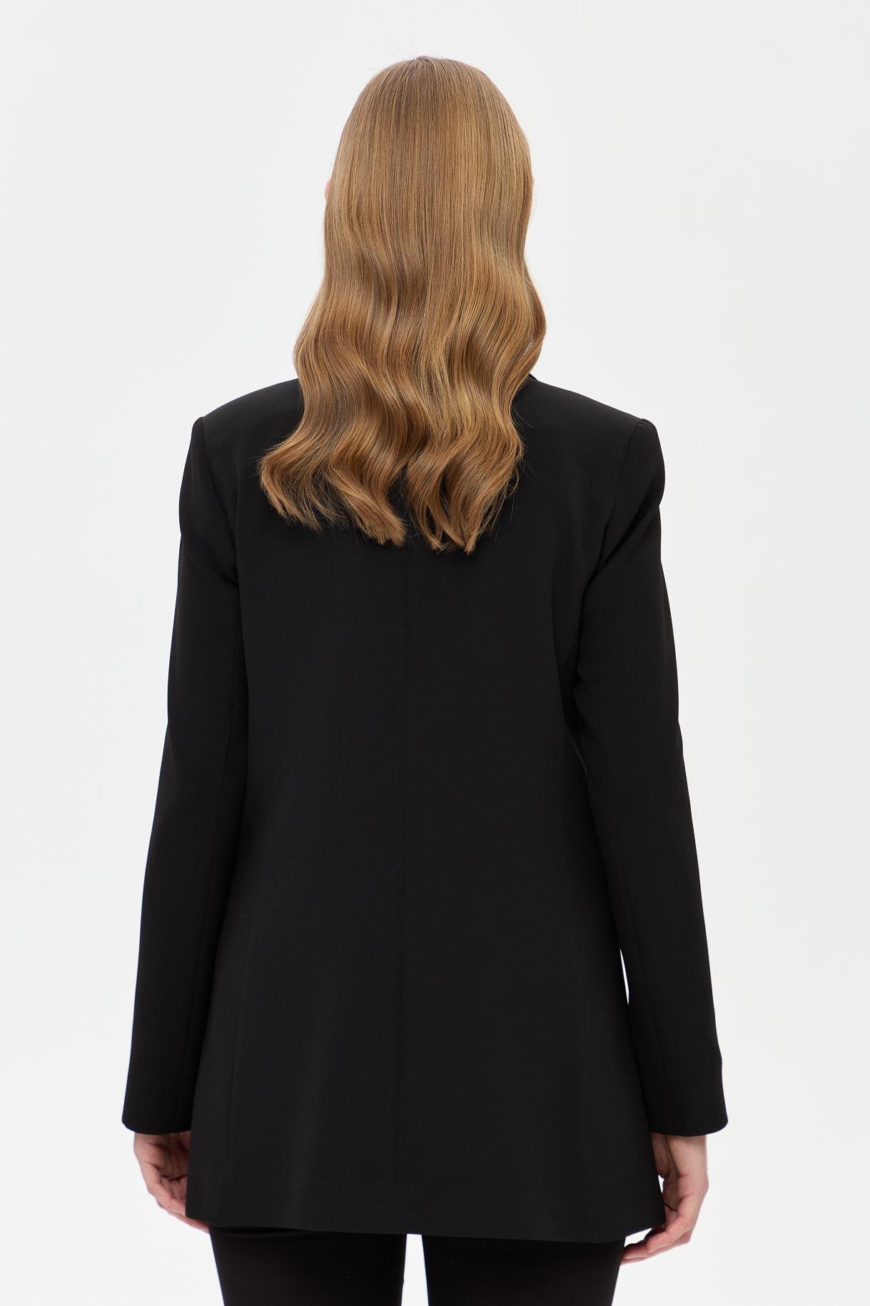 Çift Düğmeli Cep Detaylı Krep Ceket - SİYAH